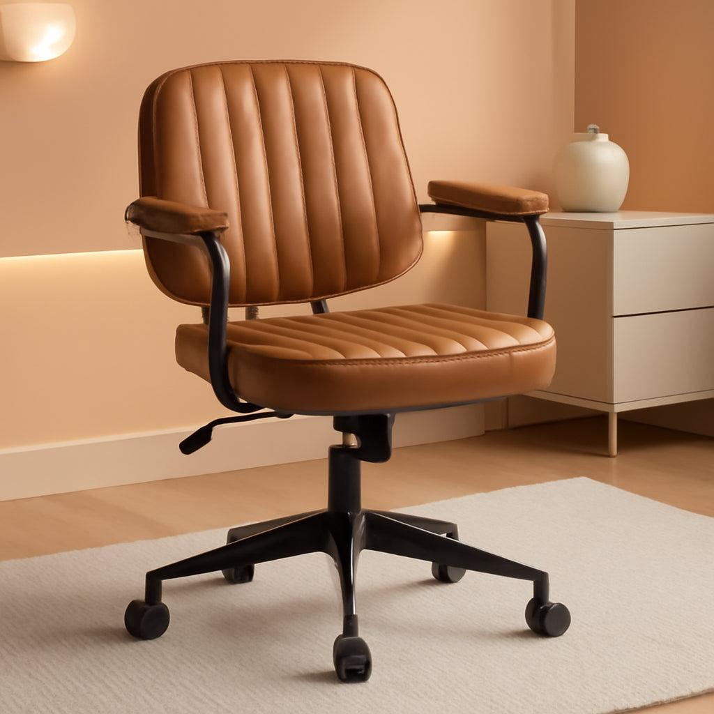 Brown Desk Chair With Wheels And Armrests Adjustable