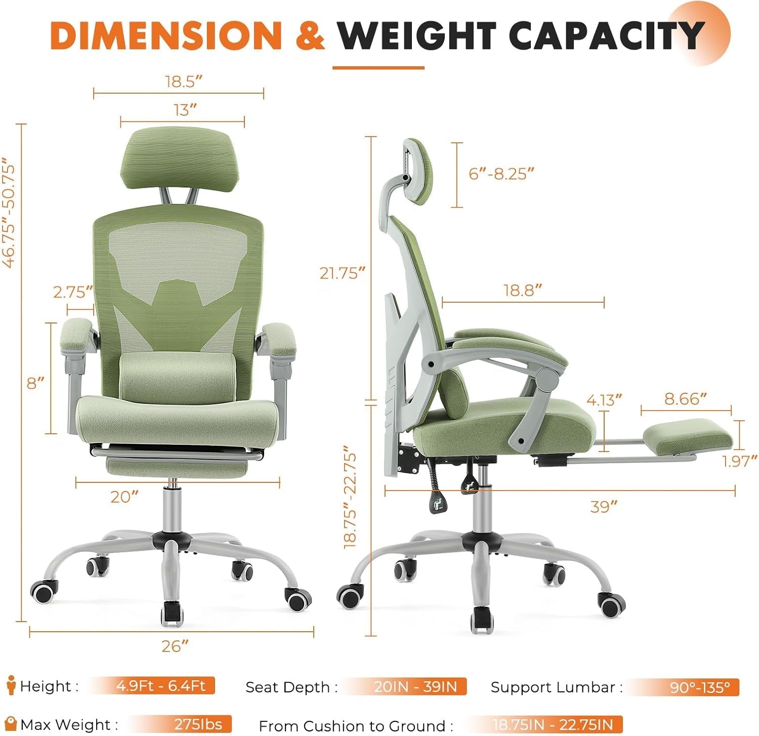 Green Ergonomic High Back Mesh Office Chair Lumbar Support