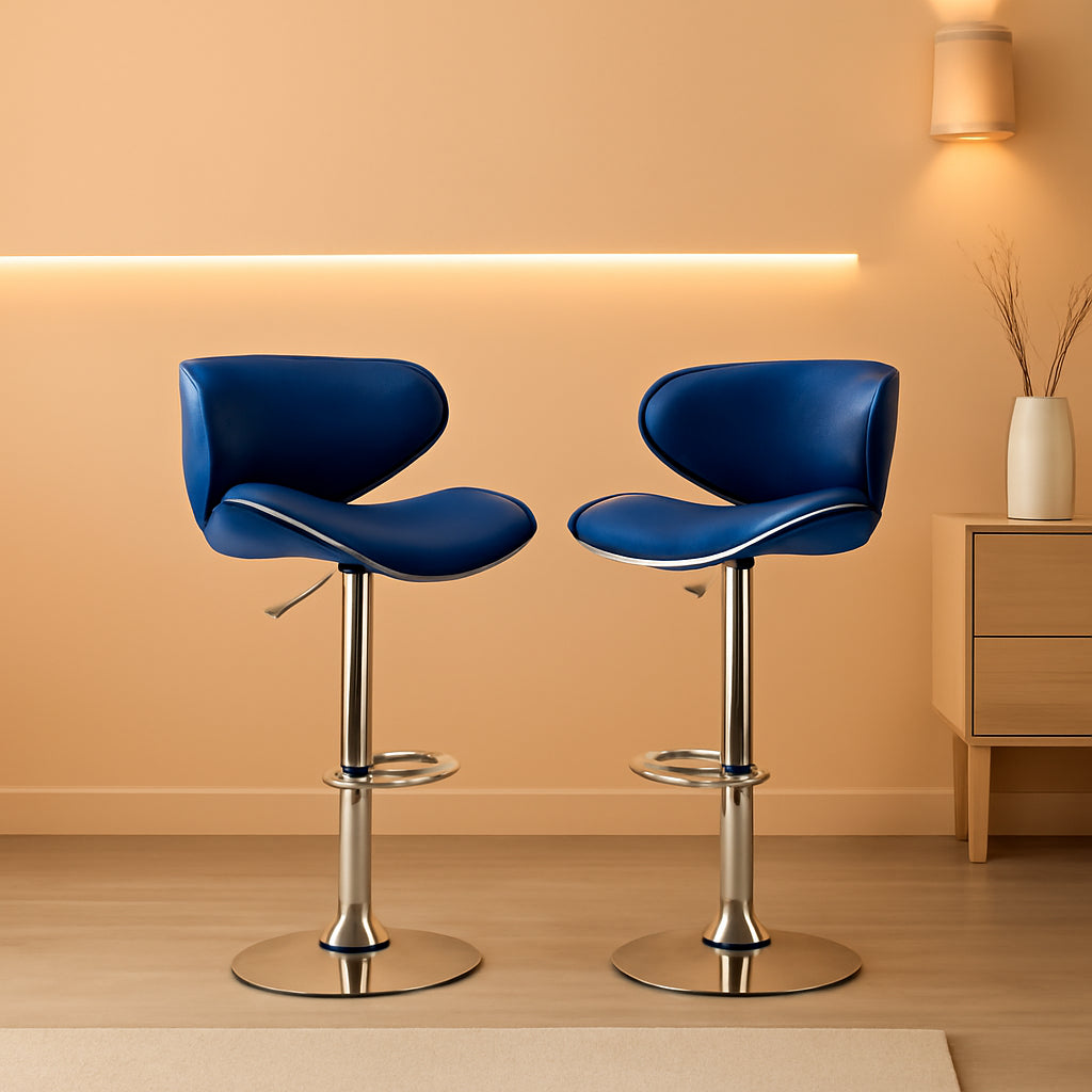 Blue Velvet Upholstered Adjustable Swivel Barstool Set Of 2