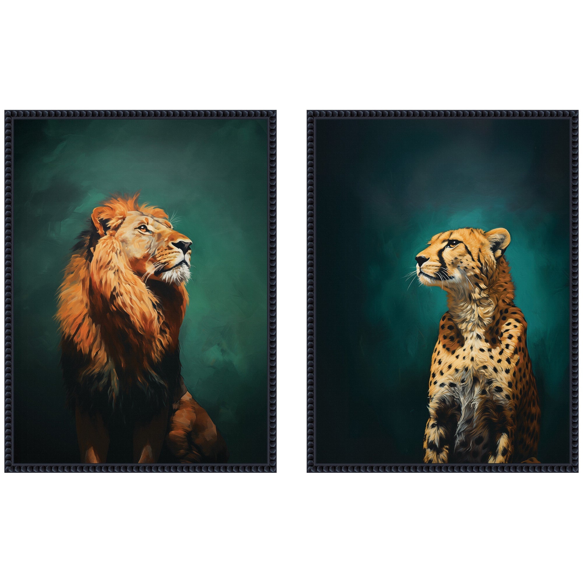 Twlight Lion and Cheetah 2 Piece Framed Canvas Wall Art Set by The Creative Bunch Studio