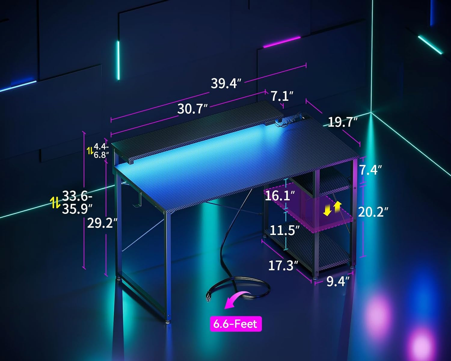 RGB Gaming Desk 40 Inch With LED Lights For Home Office