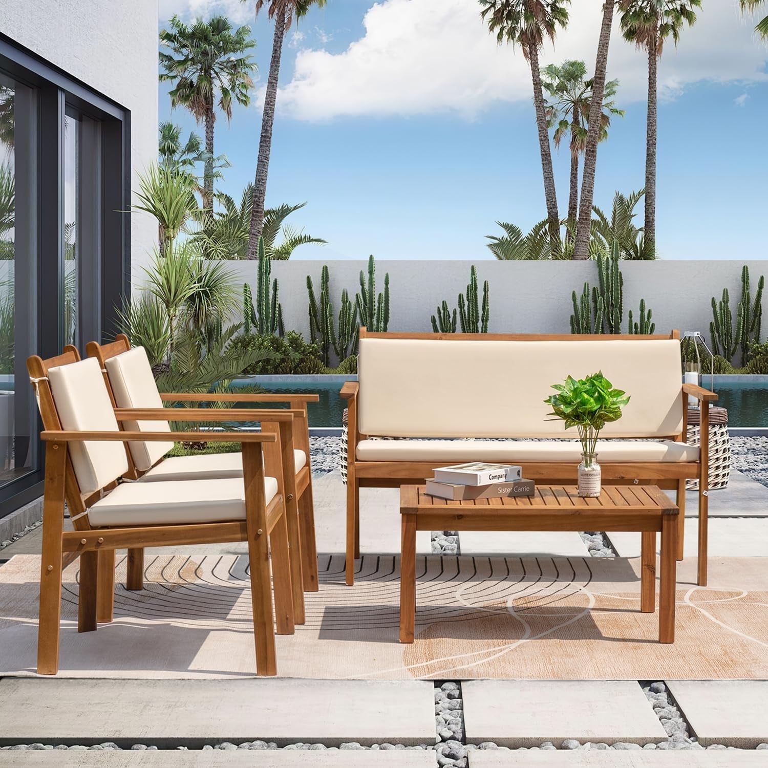 4 Piece Outdoor Bistro Sofa Set With Coffee Table White