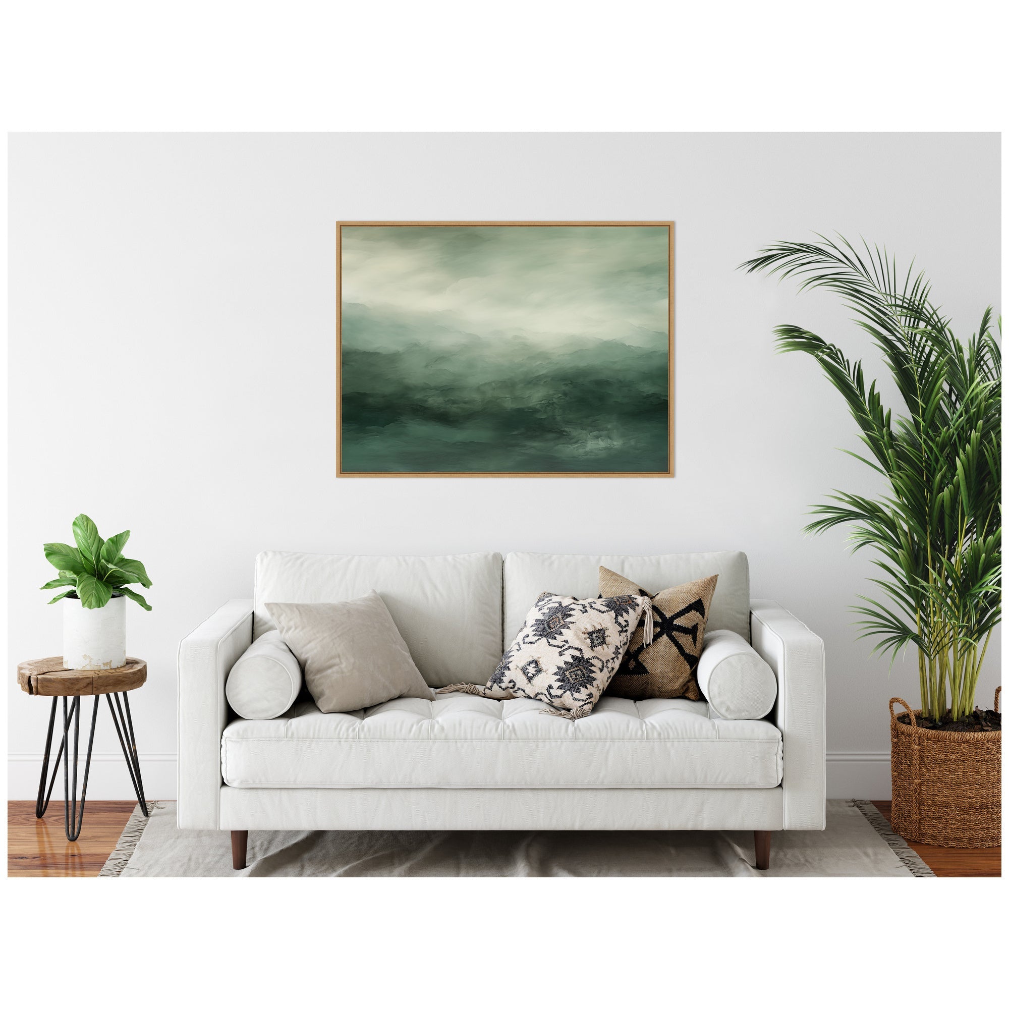 Tonal Abstract Comforting Sage Emerald Forest Green Landscape Horizontal by The Creative Bunch Studio Framed Canvas Wall Art Print