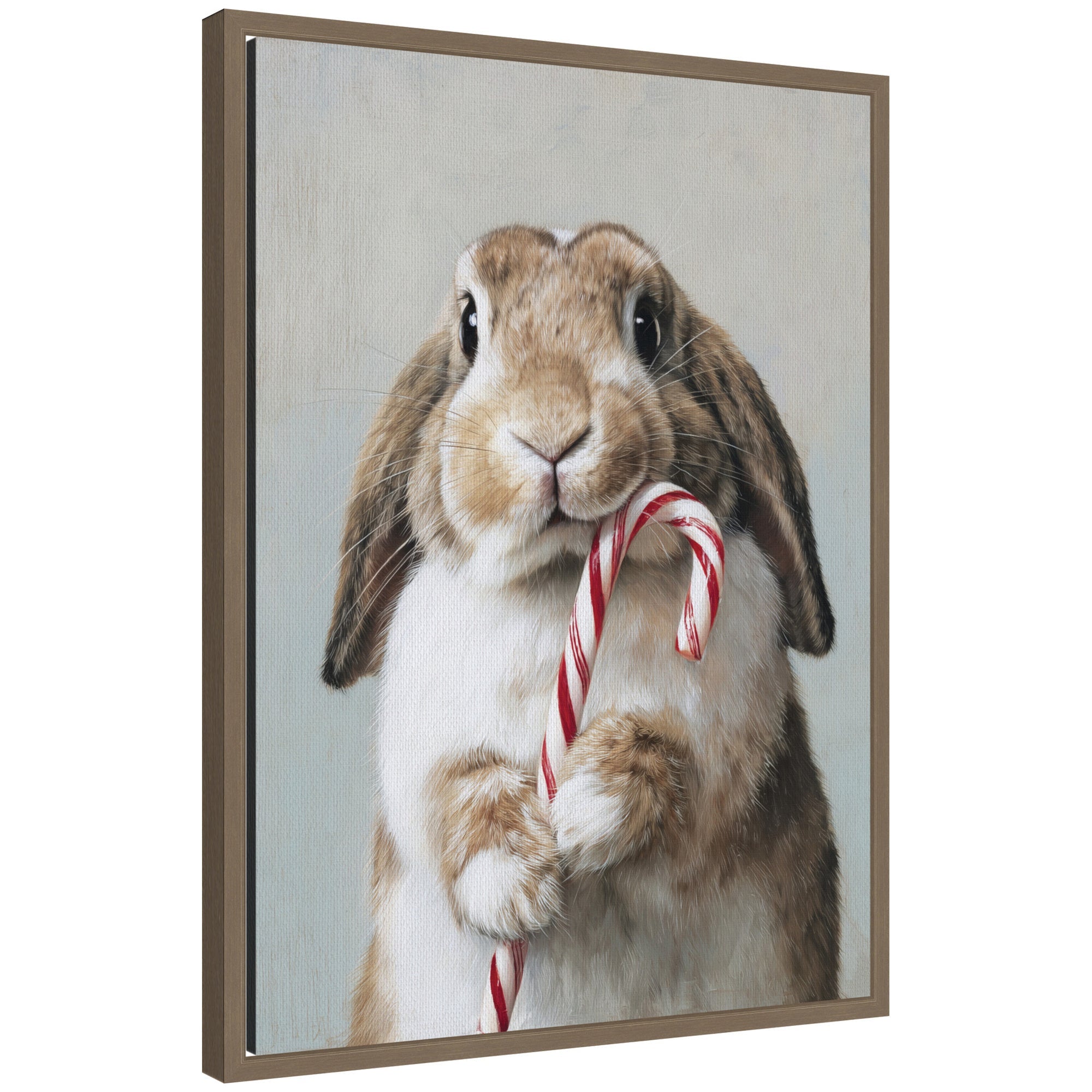 Sylvie Framed Canvas Cute Bunny Candy Cane by The Creative Bunch Studio