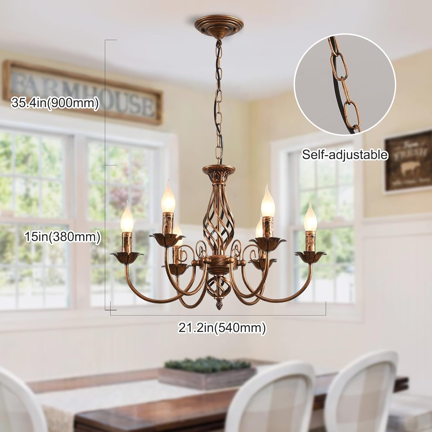 Bronze Rustic Farmhouse Chandelier 6 Light Pendant-3