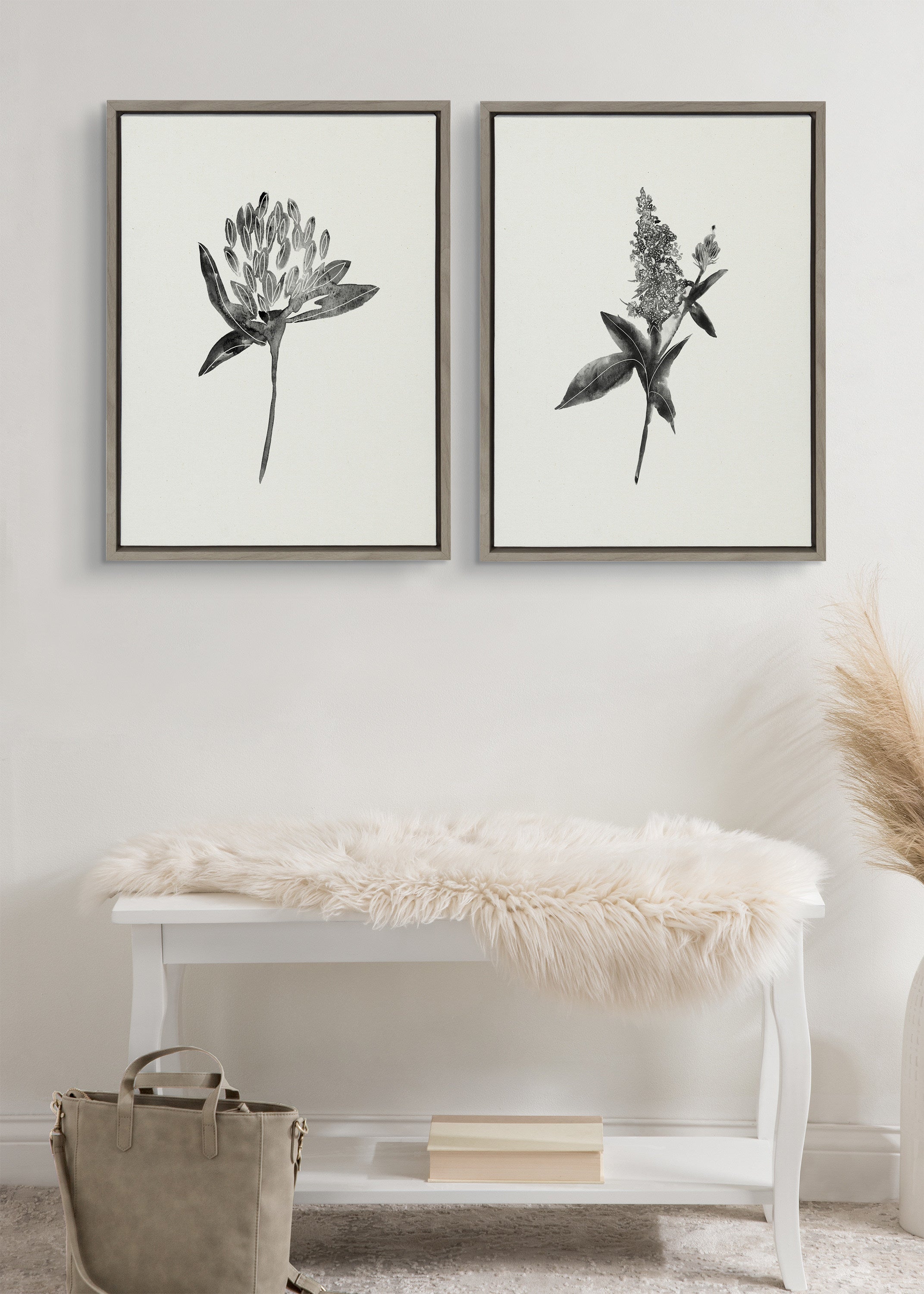 Sylvie Vintage Botanical 1 and 2 Framed Canvas by Teju Reval of SnazzyHues