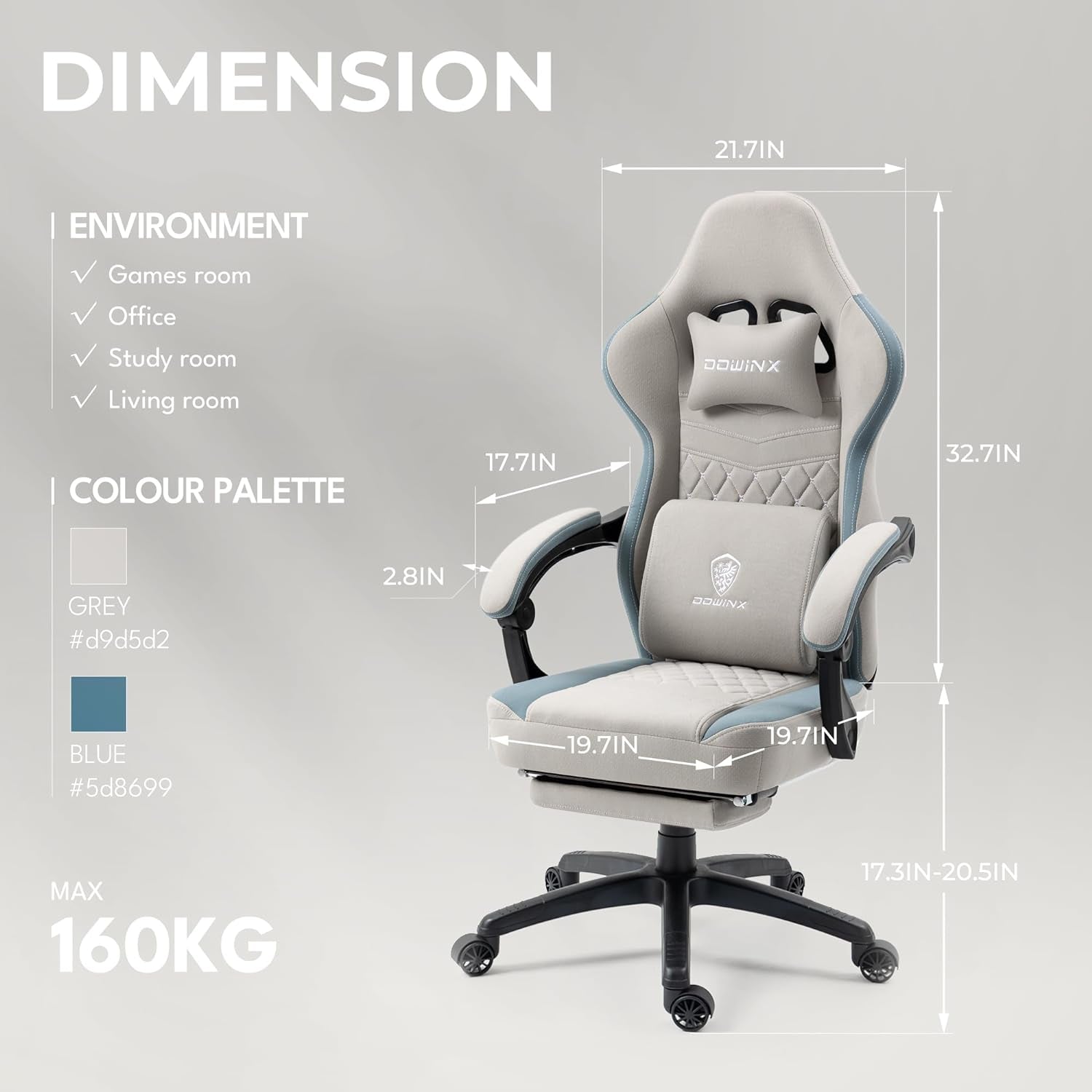 Grey Gaming Chair With Pocket Spring Cushion And Gel Pad