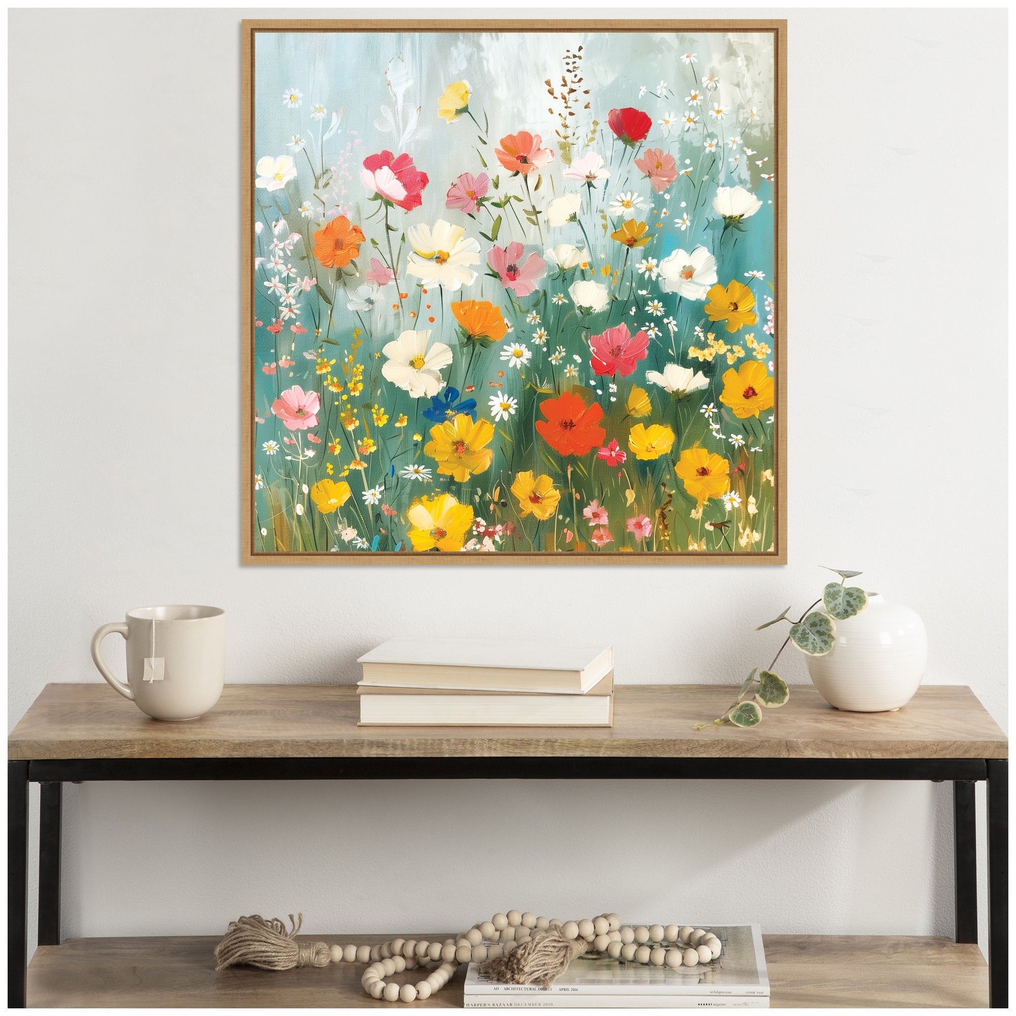 Sylvie Boho Wildflower Garden Framed Canvas by The Creative Bunch Studio