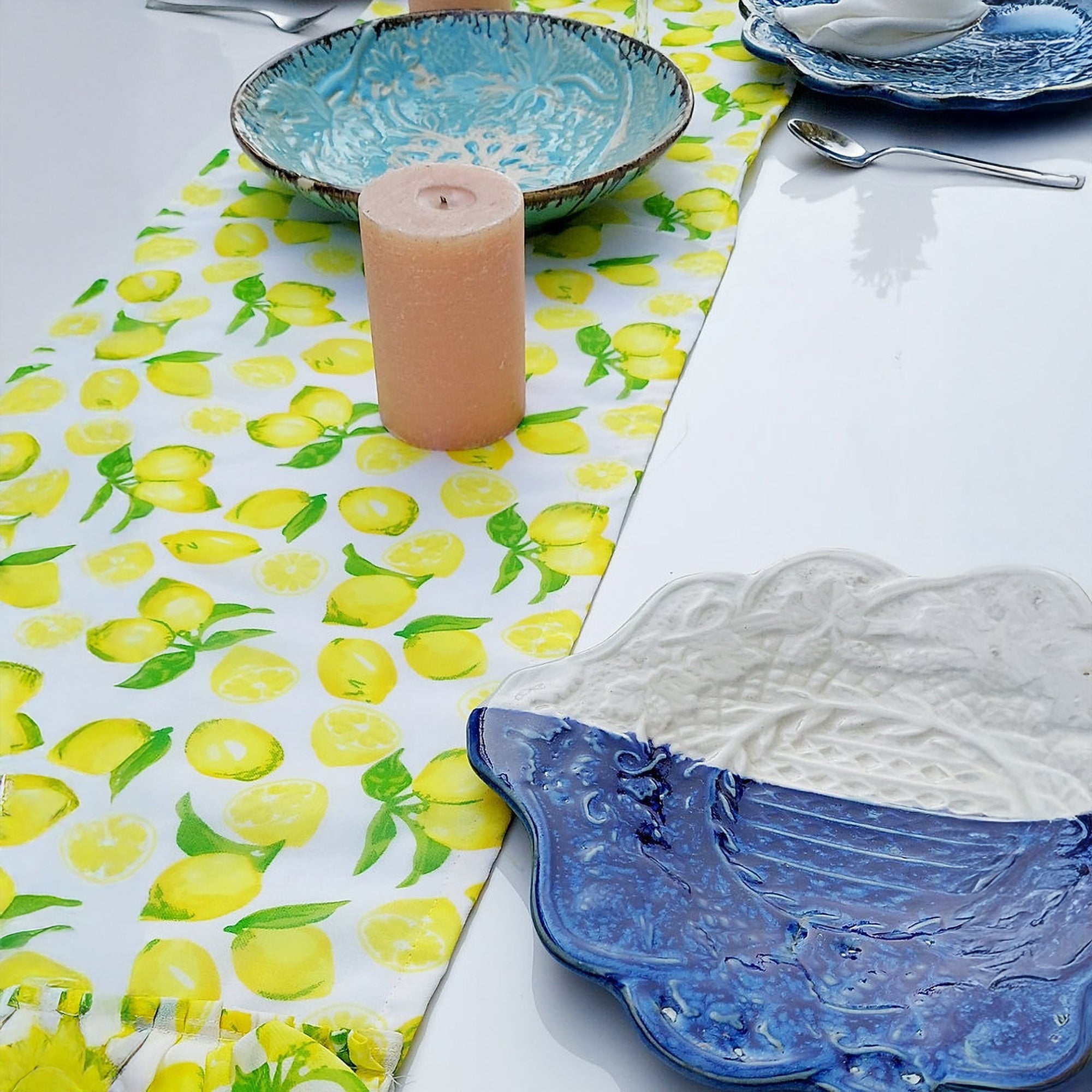 Lemon Table Runner | Organic Linen | Ruffled Edges | 92-305cm-1