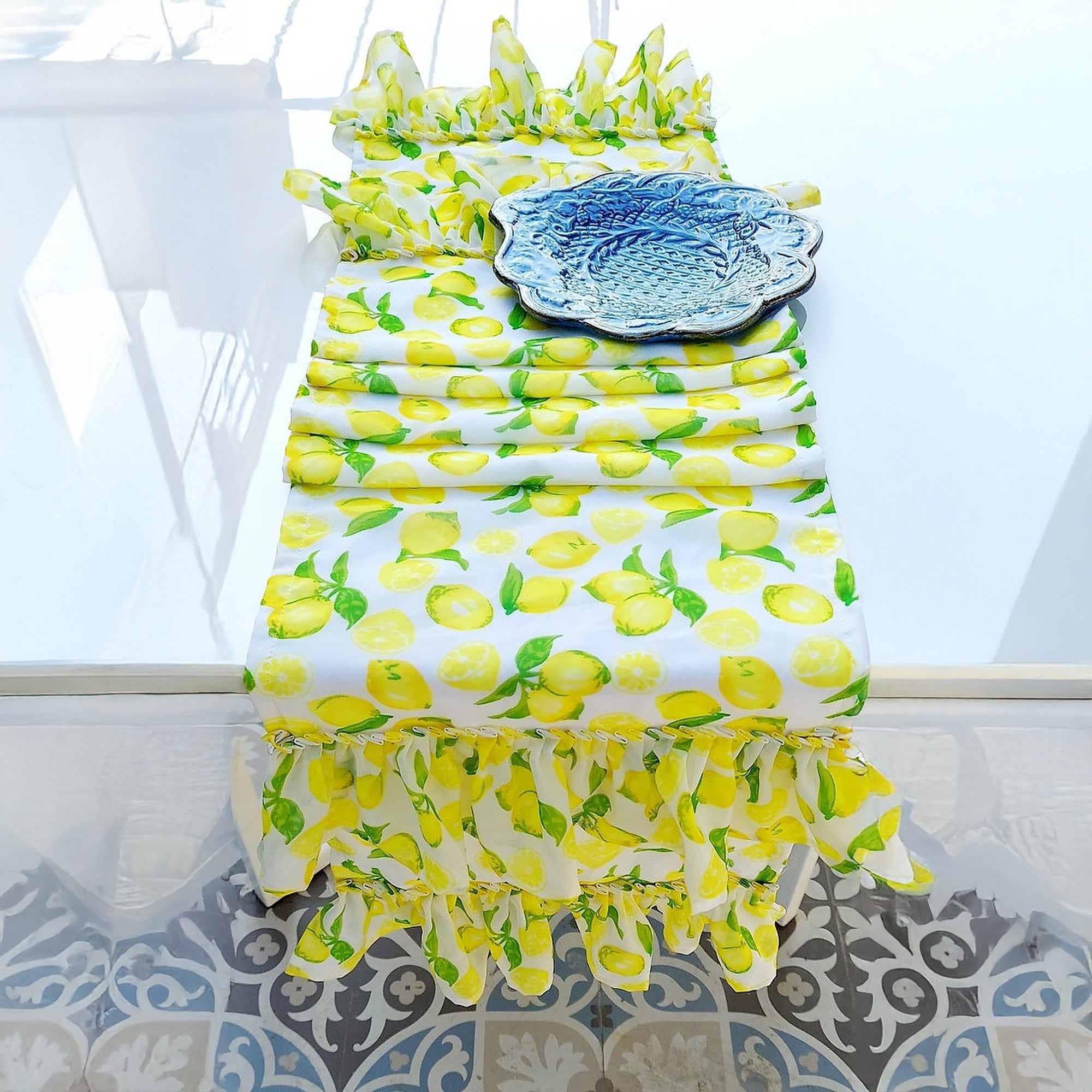 Lemon Table Runner | Organic Linen | Ruffled Edges | 92-305cm-0