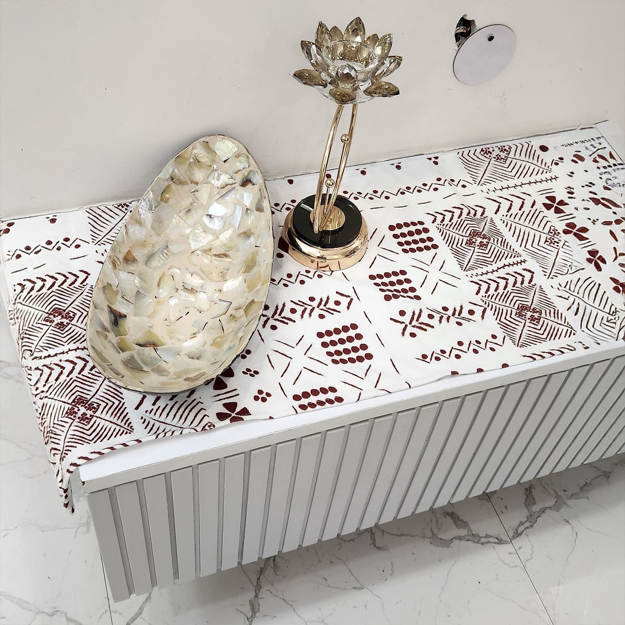 White & Maroon Tribal Table Runner | Organic Linen | Bohemian Style | 92-305cm-3