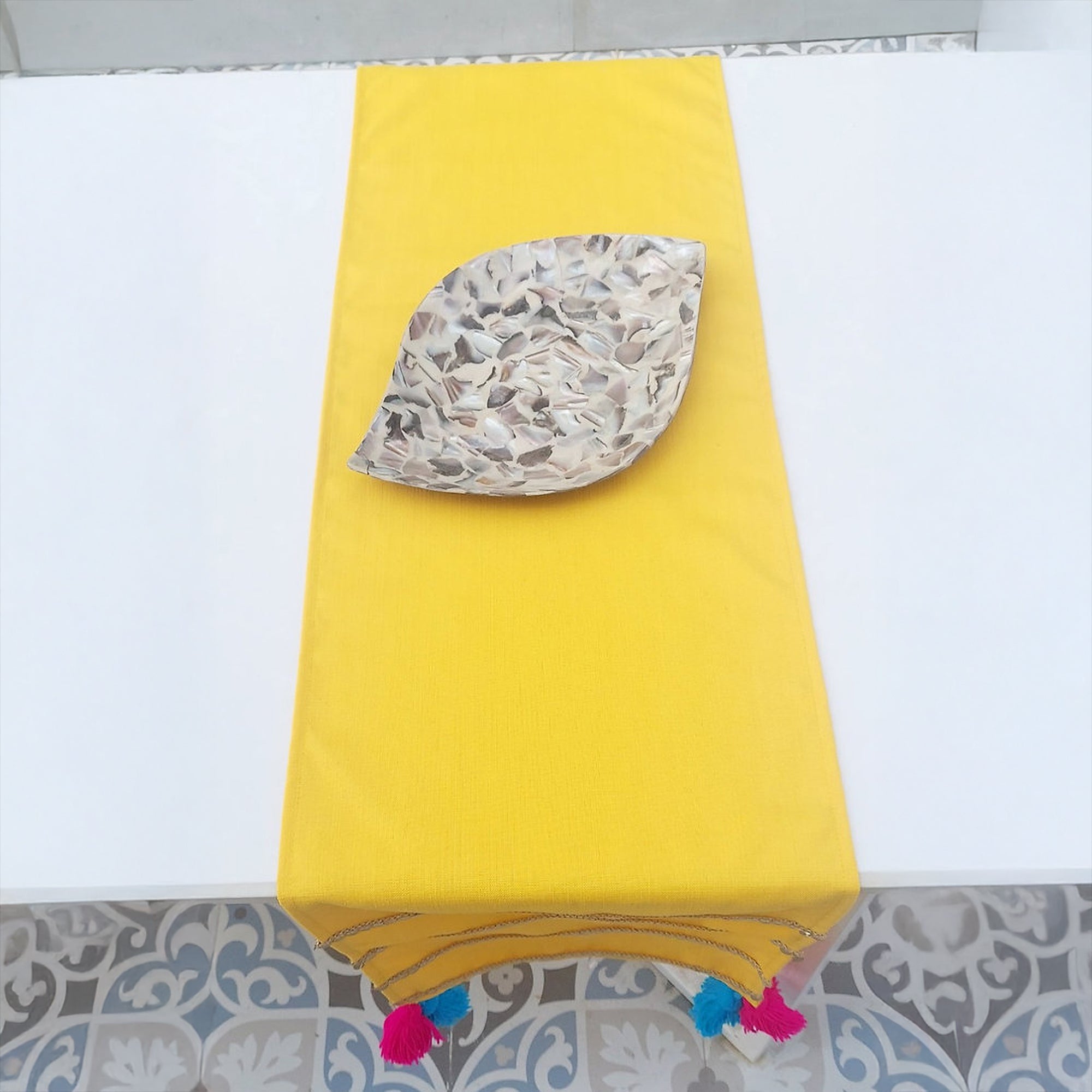Mustard Yellow Velvet Table Runner | Gold Trim | Tassels | 92-305cm-1