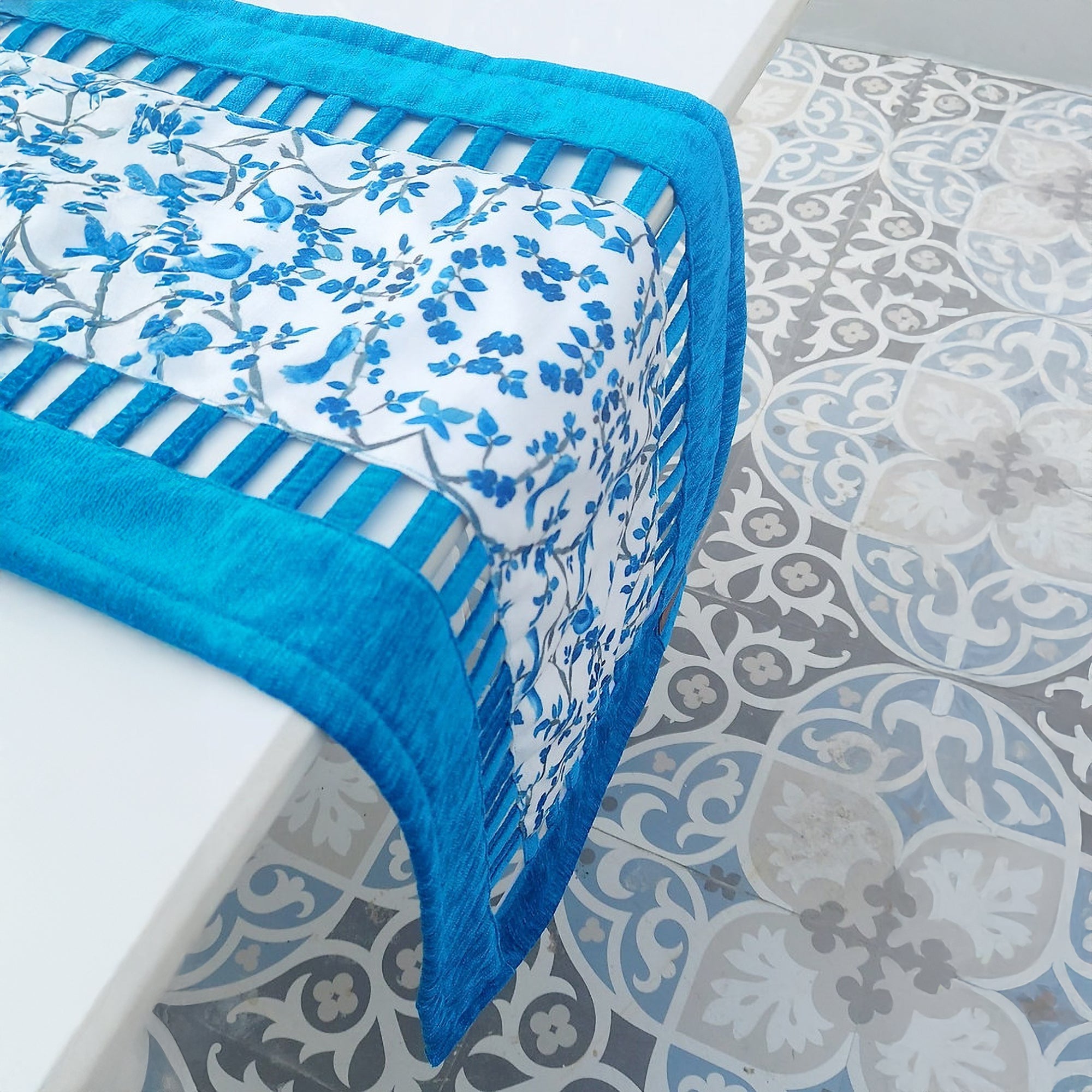 Blue & White Chinoiserie Table Runner | Organic Linen | Cutwork Design | 92-305cm-2