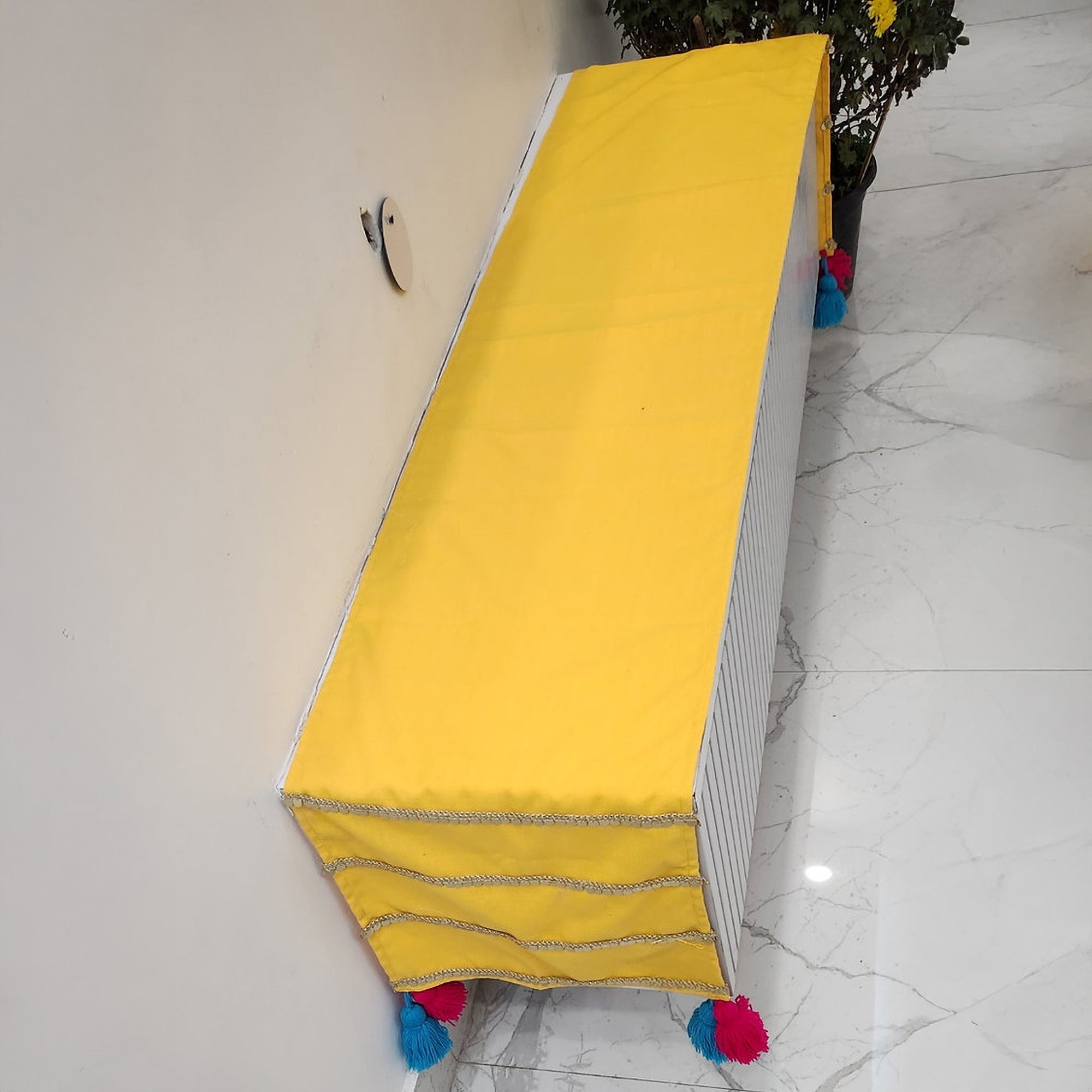 Mustard Yellow Velvet Table Runner | Gold Trim | Tassels | 92-305cm-4