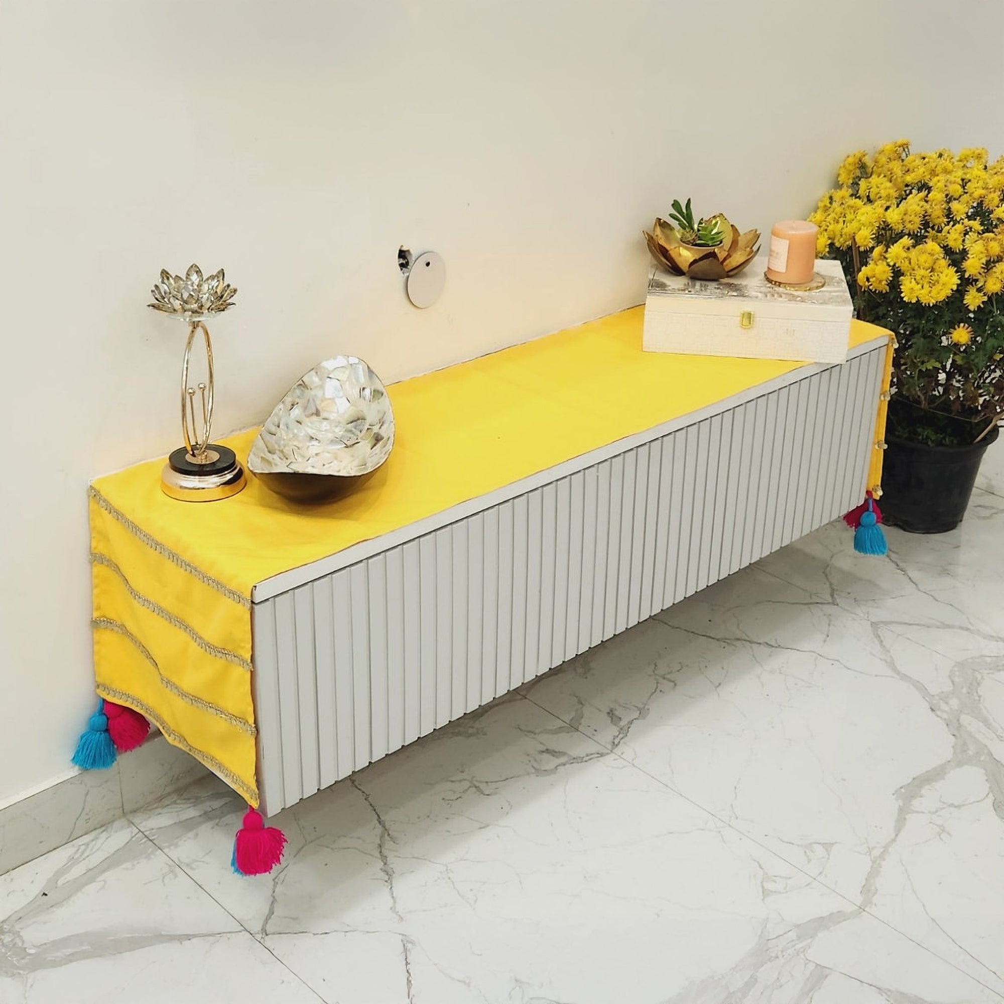 Mustard Yellow Velvet Table Runner | Gold Trim | Tassels | 92-305cm-3