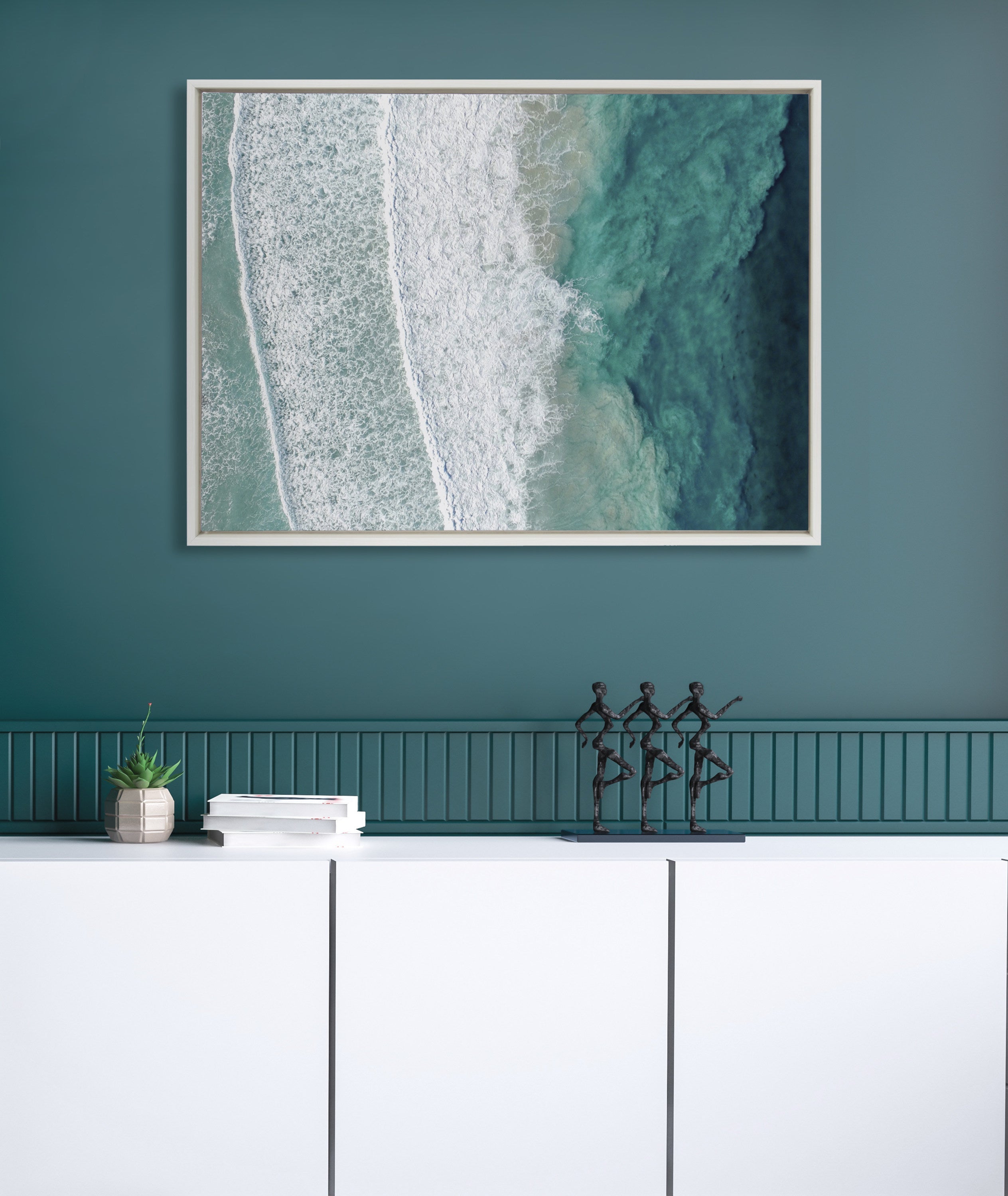 Sylvie Ocean Waves by the Bay Framed Canvas by The Creative Bunch Studio