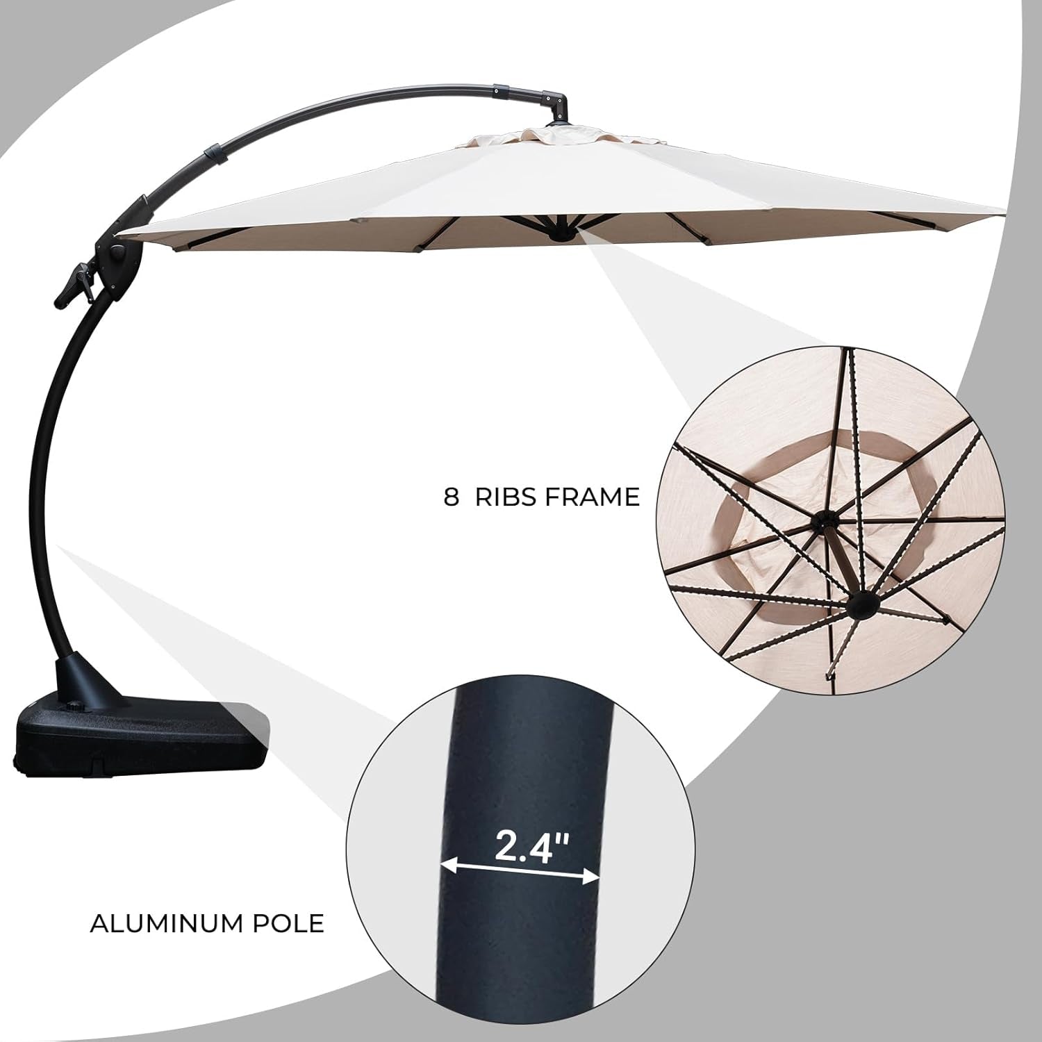 11ft Cantilever Umbrella With Base Champagne Aluminum Outdoor Patio Shade Durable Frame