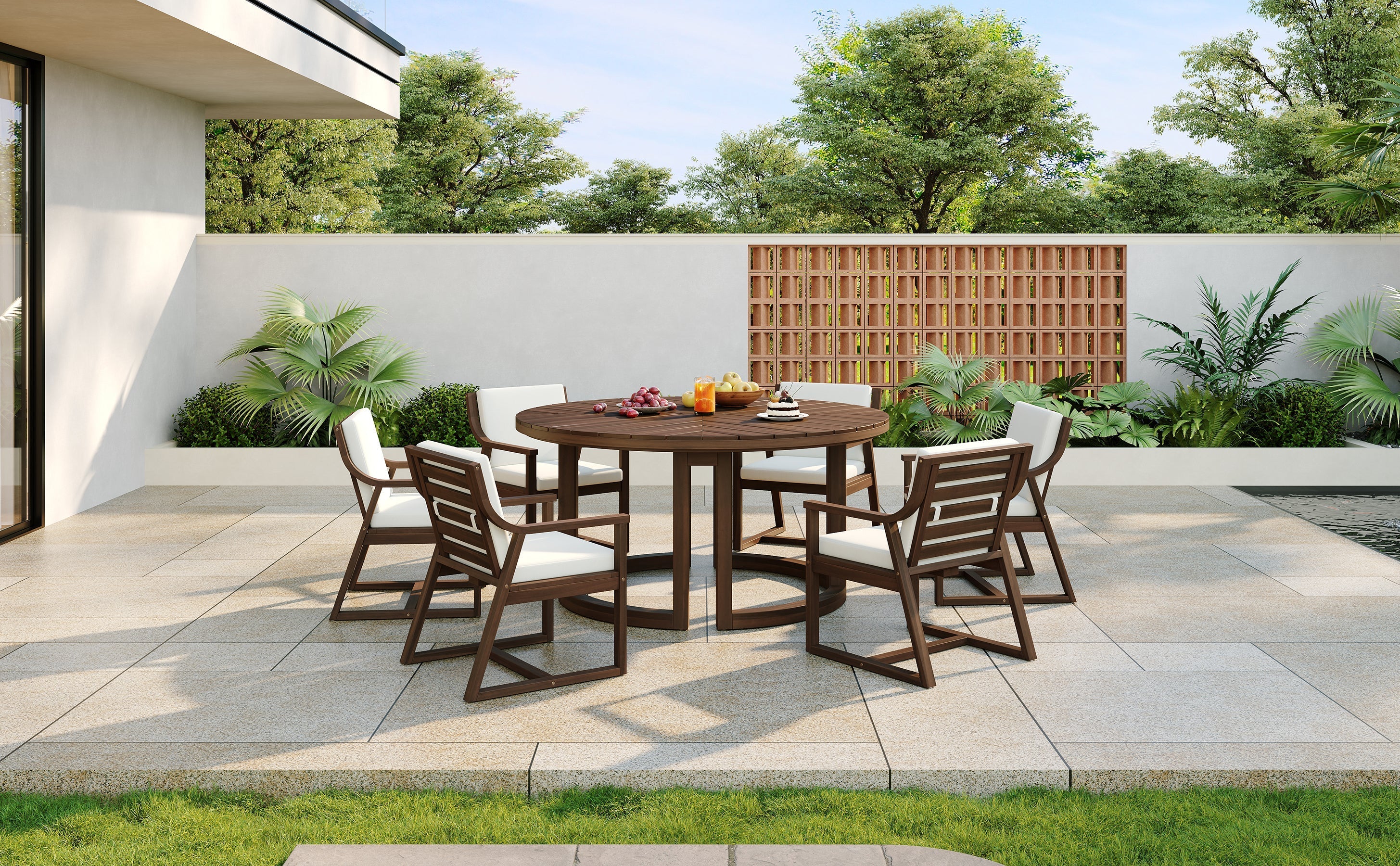 TREXM Patio Dining Table Set for 6 with Umbrella Hole