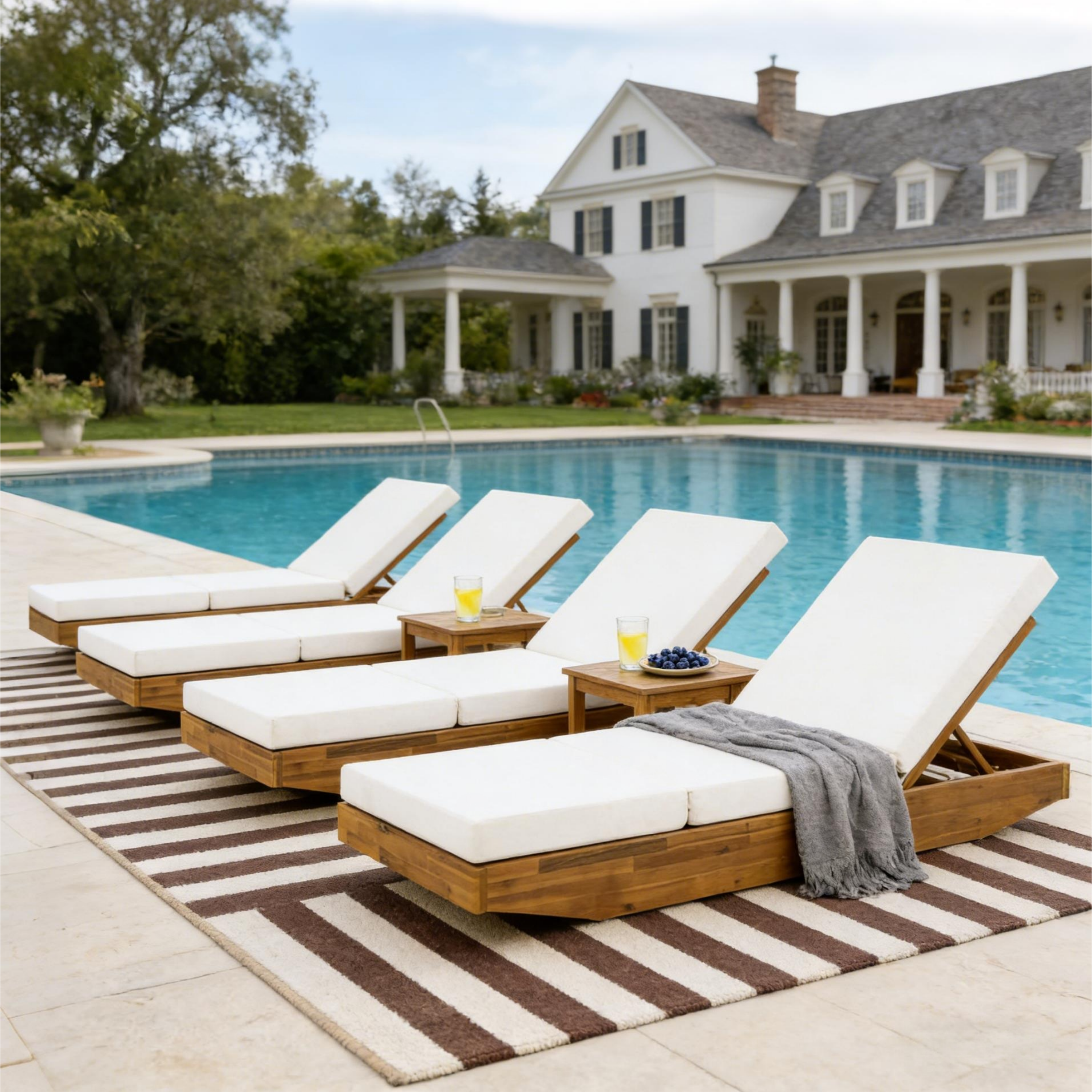 Acacia Wood Chaise Lounge with Cushion