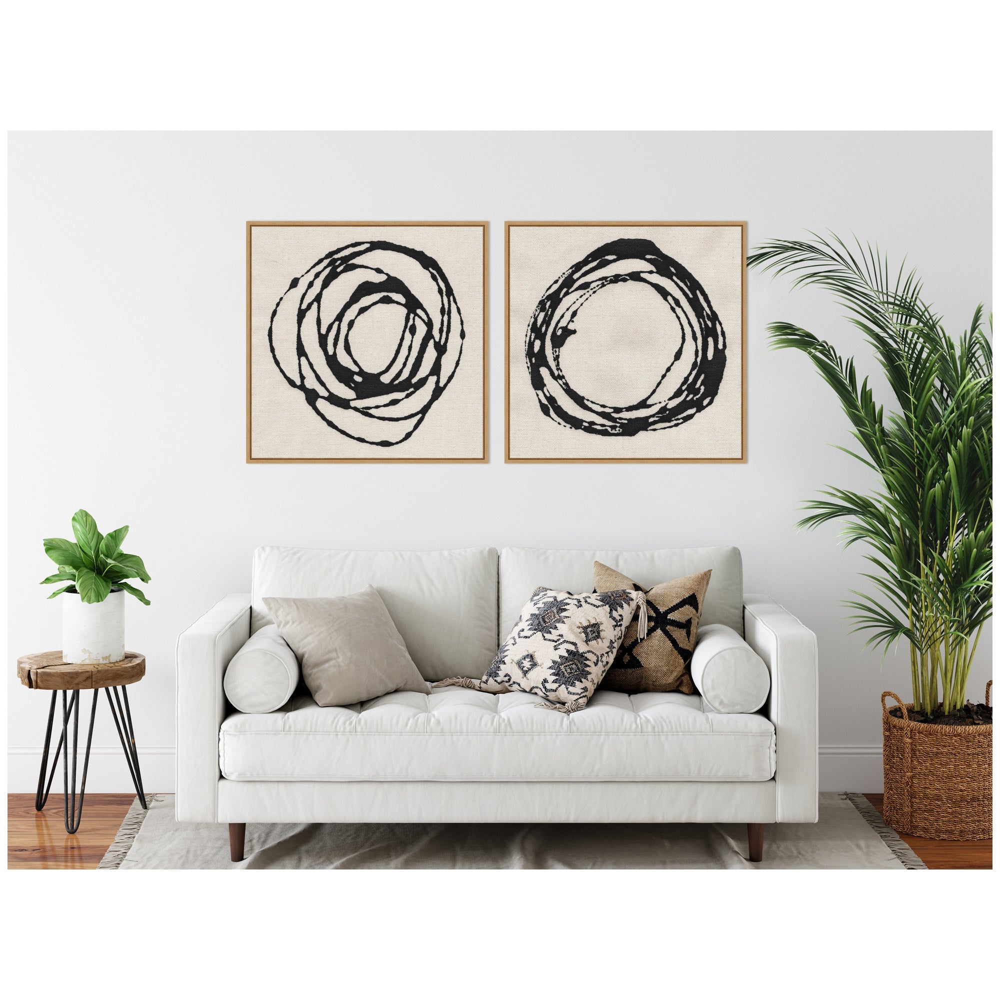 Sylvie Flowing Circle Abstracts - 2 Piece Framed Canvas Art Set by The Creative Bunch Studio