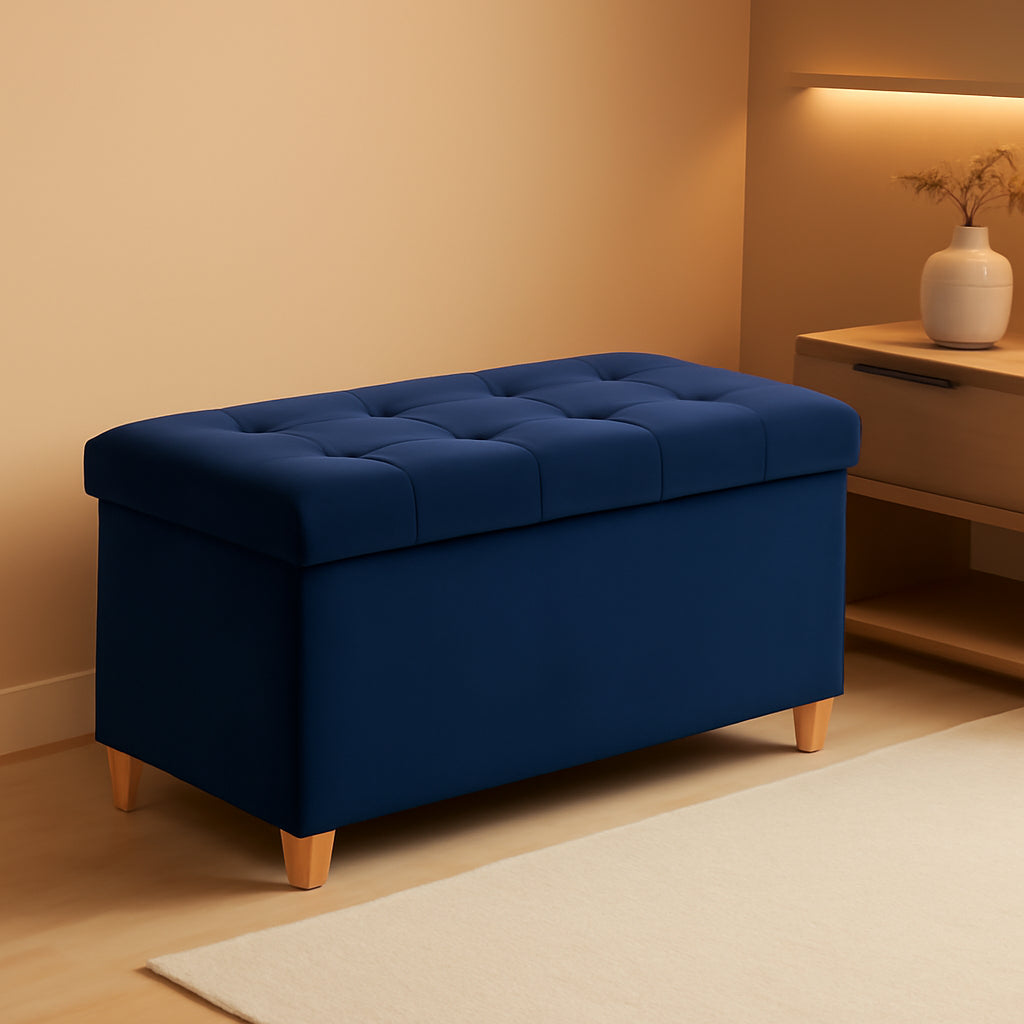 30 Inch Multifunctional Folding Storage Ottoman Navy