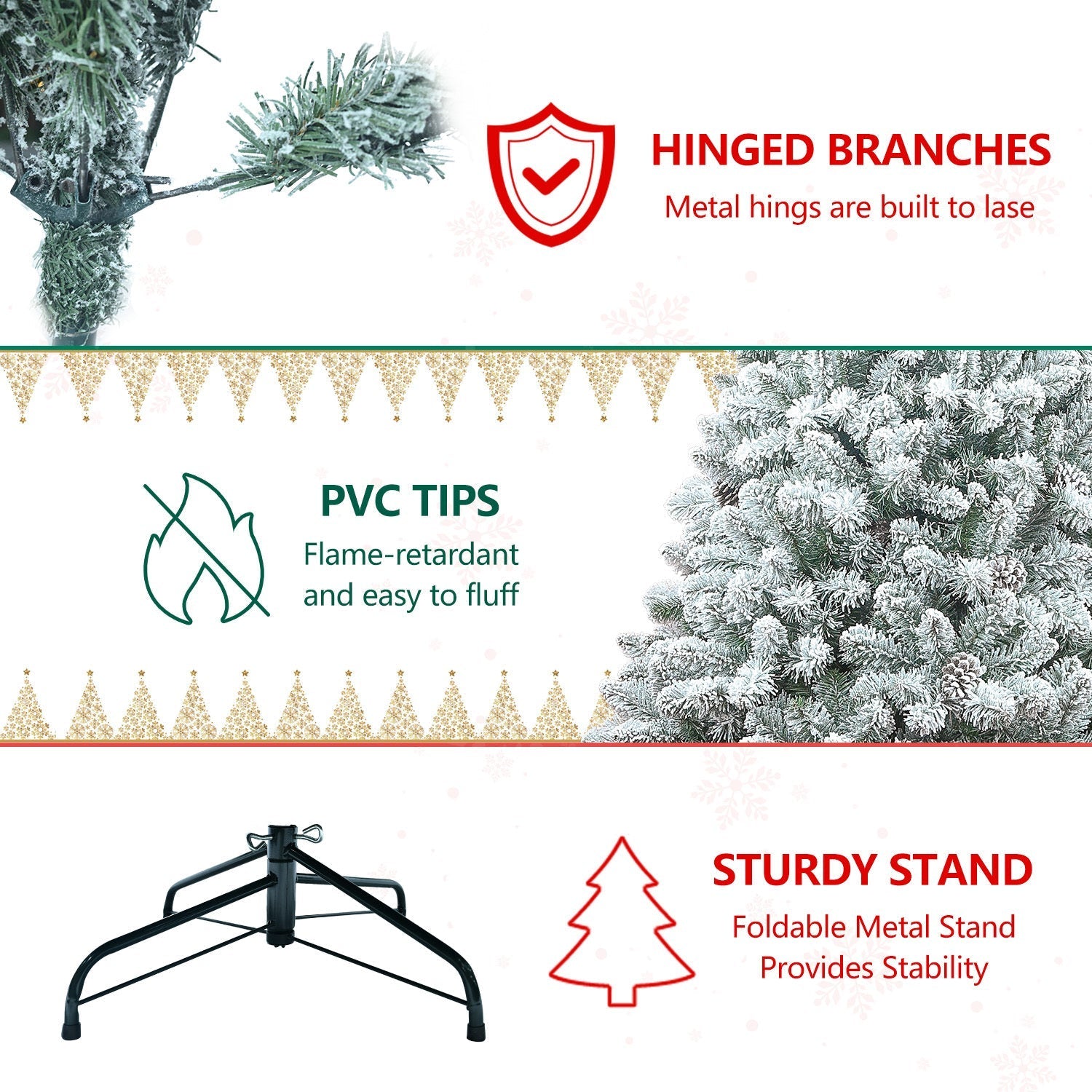 4FT Flocked Christmas Tree with Pine Cones and Snowy PVC Design