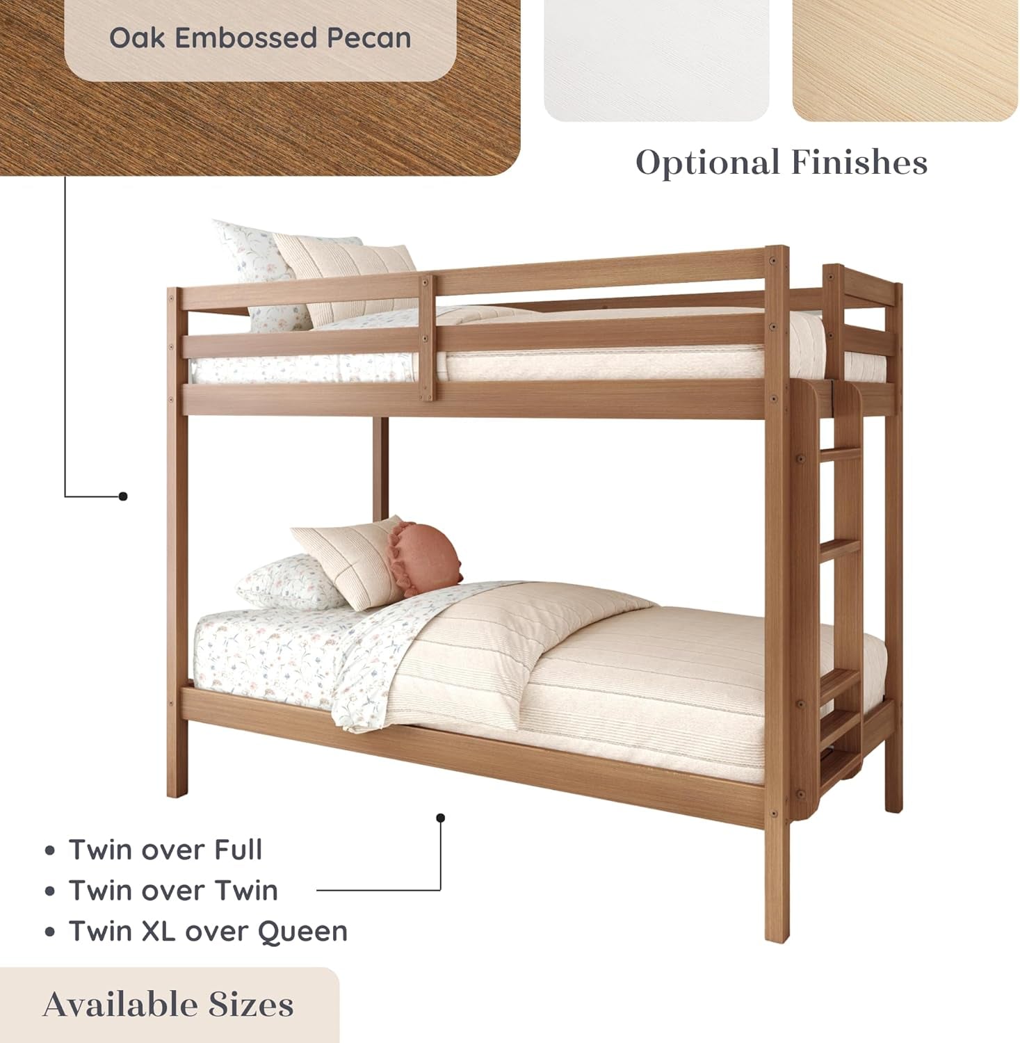 Engineered Wood Twin Over Twin Bunk Bed With Ladder Oak Finish