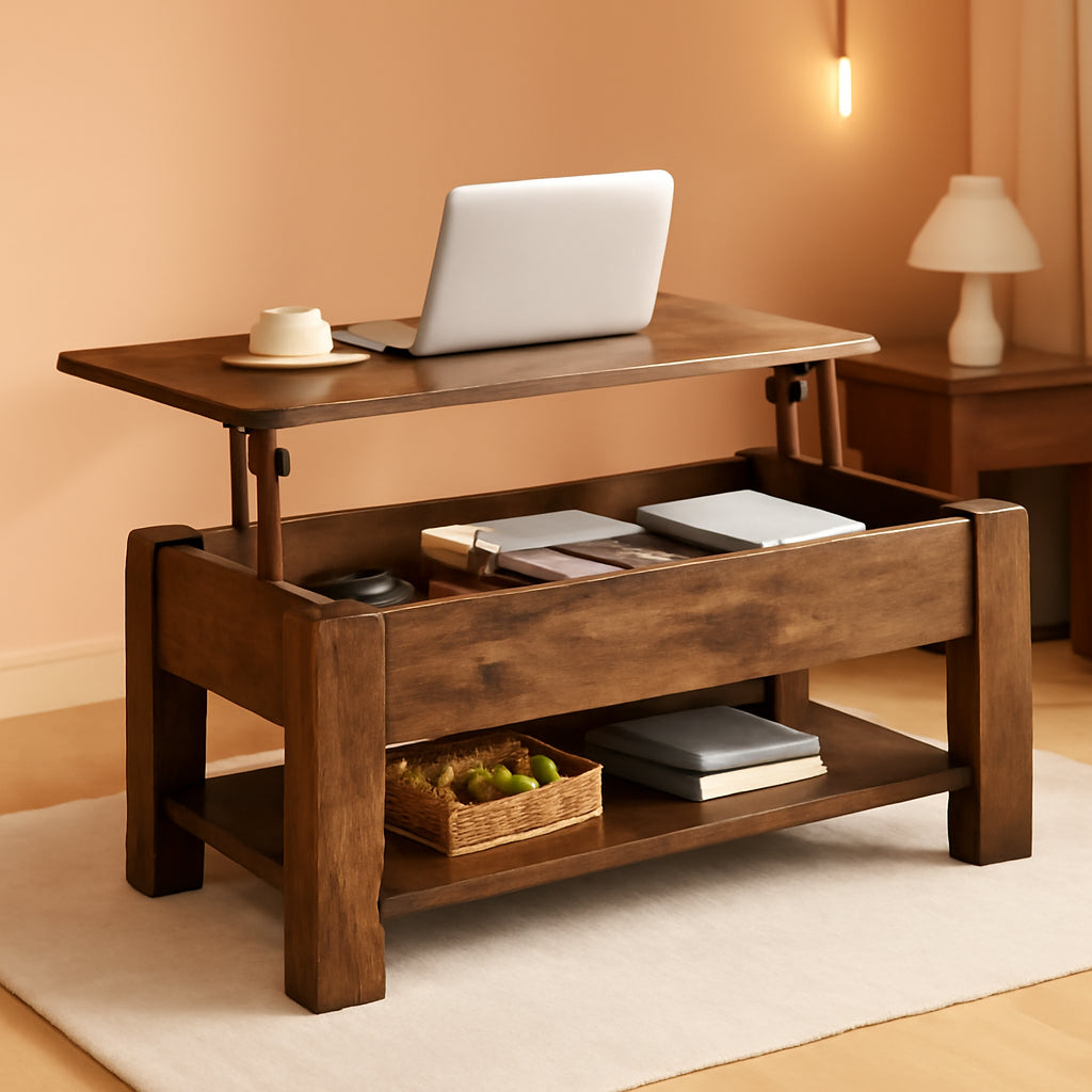 Coffee Table 47.5 Inch Lift Top With Hidden Compartment Rustic Brown