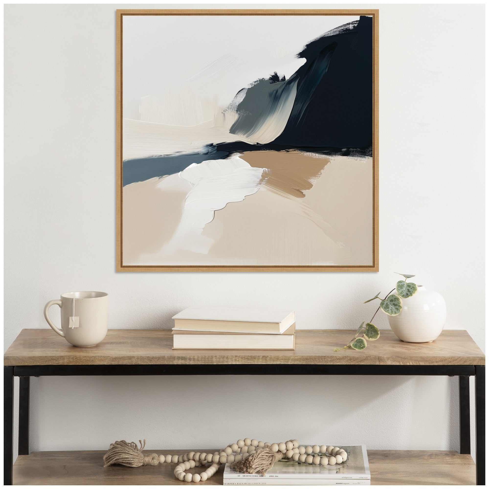 Sylvie Coastal Sand Modern Abstract Landscape II Framed Canvas by The Creative Bunch Studio