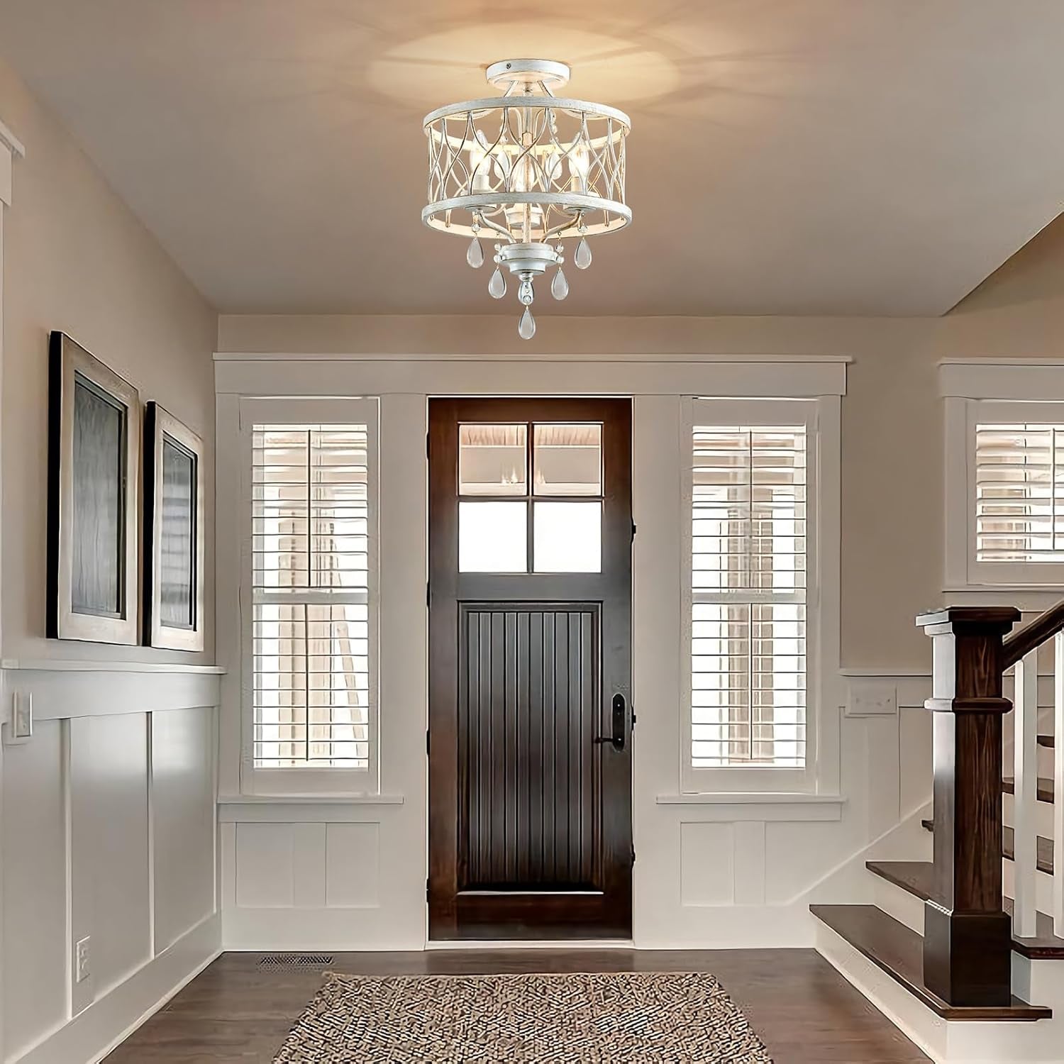 Farmhouse Crystal Ceiling Light Three Light Fixture-1