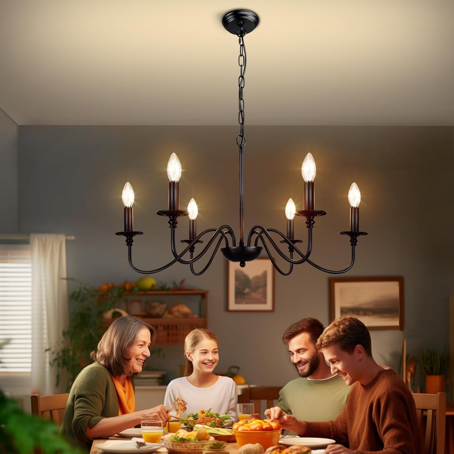 Six Light Black Industrial Farmhouse Chandelier Pendant-1