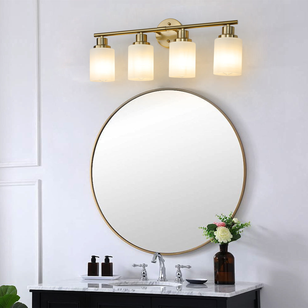 Vanity Light Fixture | 4/5/6/8-Light Bathroom Wall Sconce with Frosted White Glass & Iron Frame — Black, Chrome or Gold, 4 Sizes