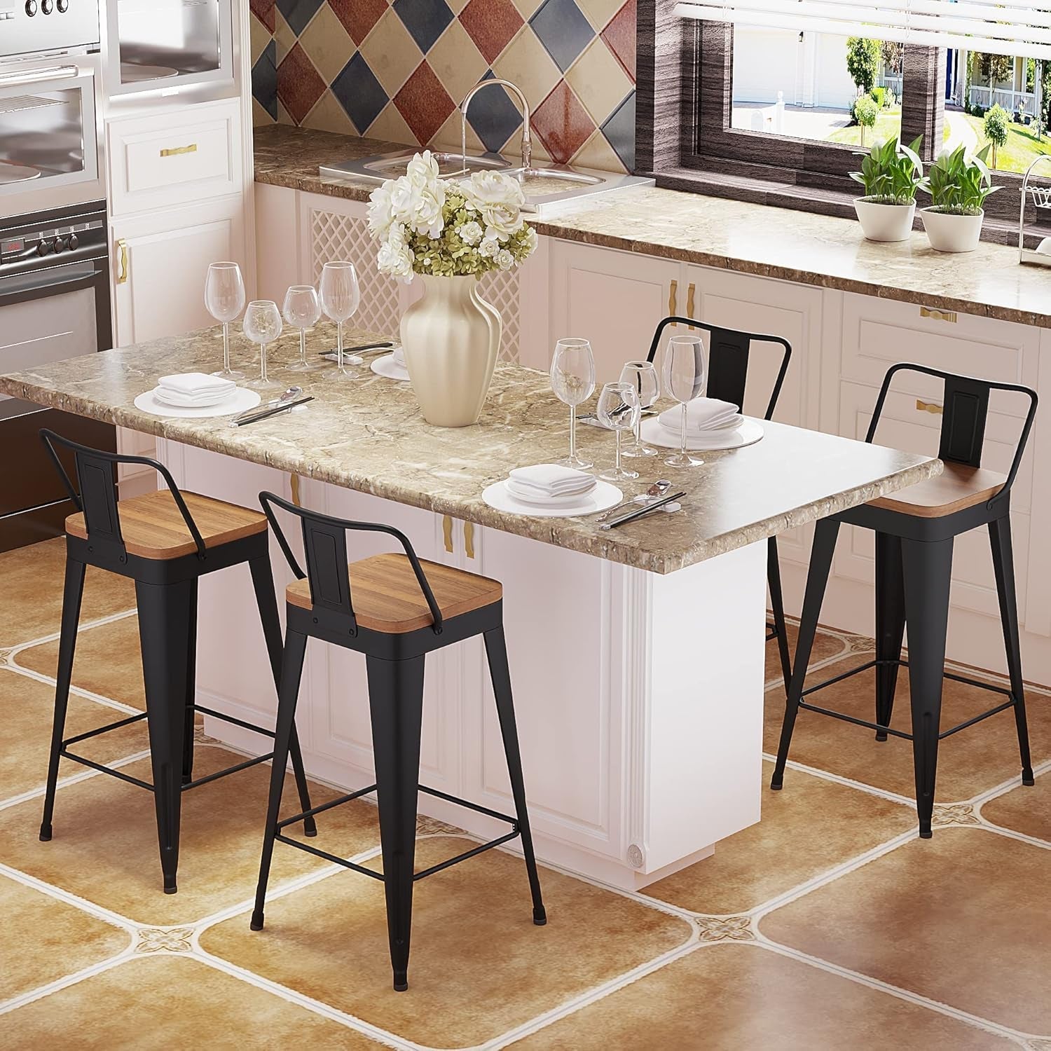 Modern Stackable Metal Bar Stools Set of Four