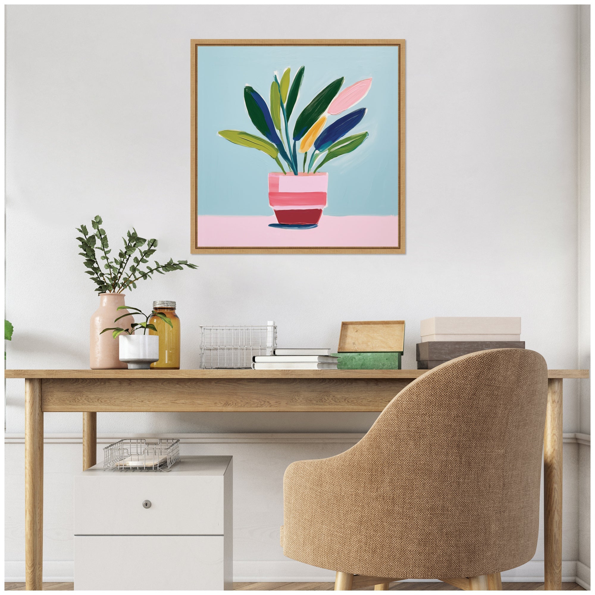 Sylvie Playful Potted Plant Still Life Framed Canvas by The Creative Bunch Studio