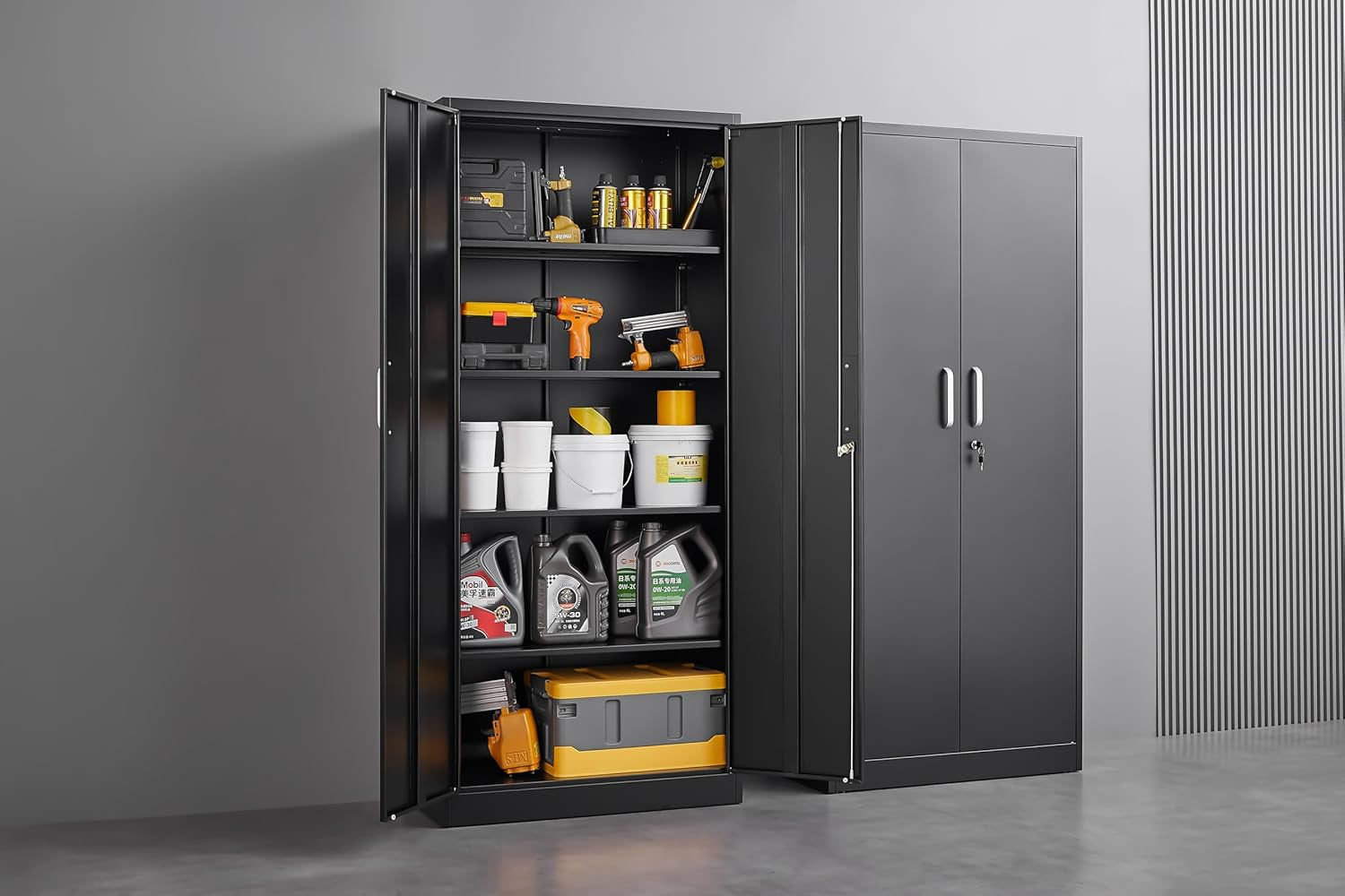Black Metal Storage Cabinet With Locking Adjustable Shelves