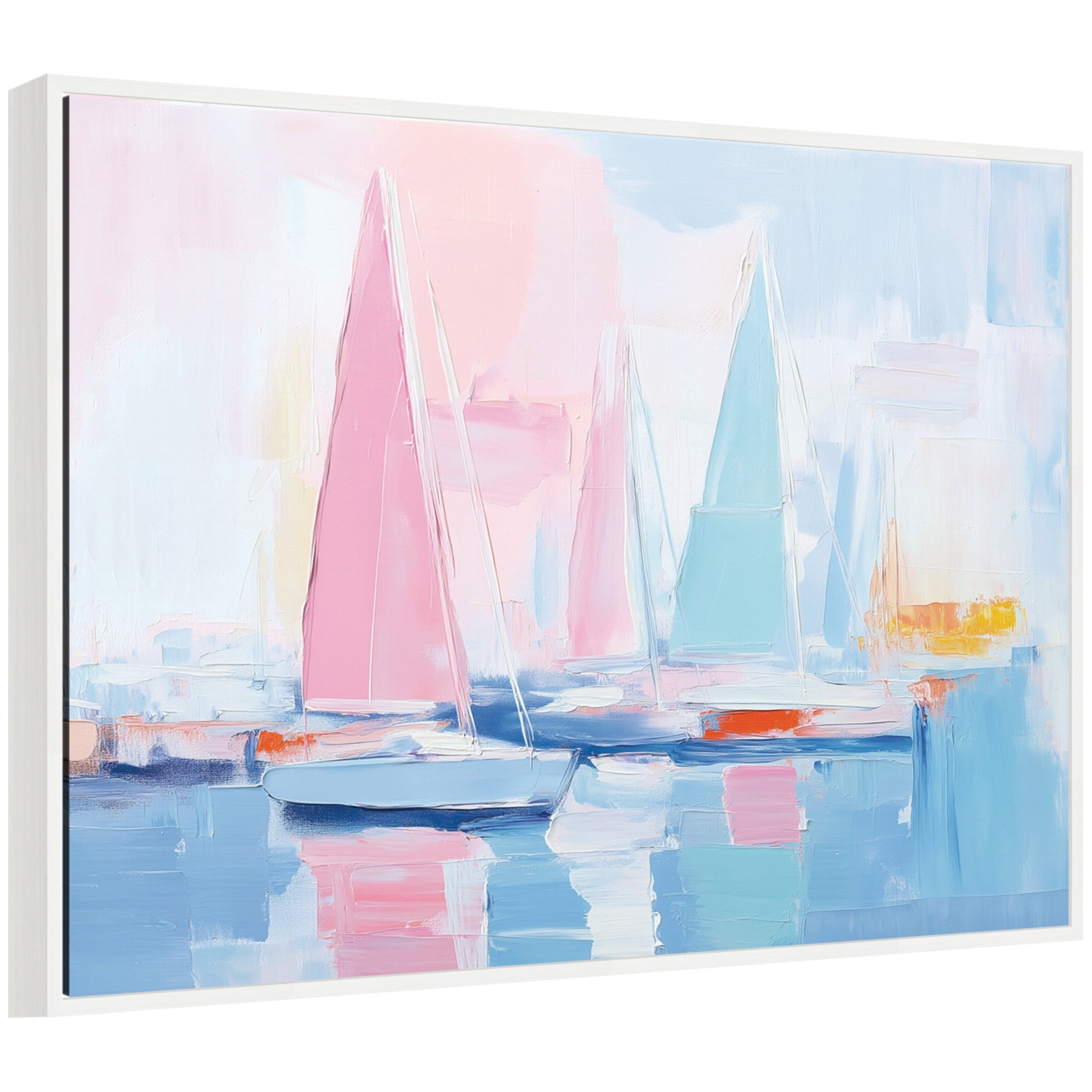 Sylvie Abstract Sailboat Harbor Landscape Pastel and Pops of Color Framed Canvas by The Creative Bunch Studio