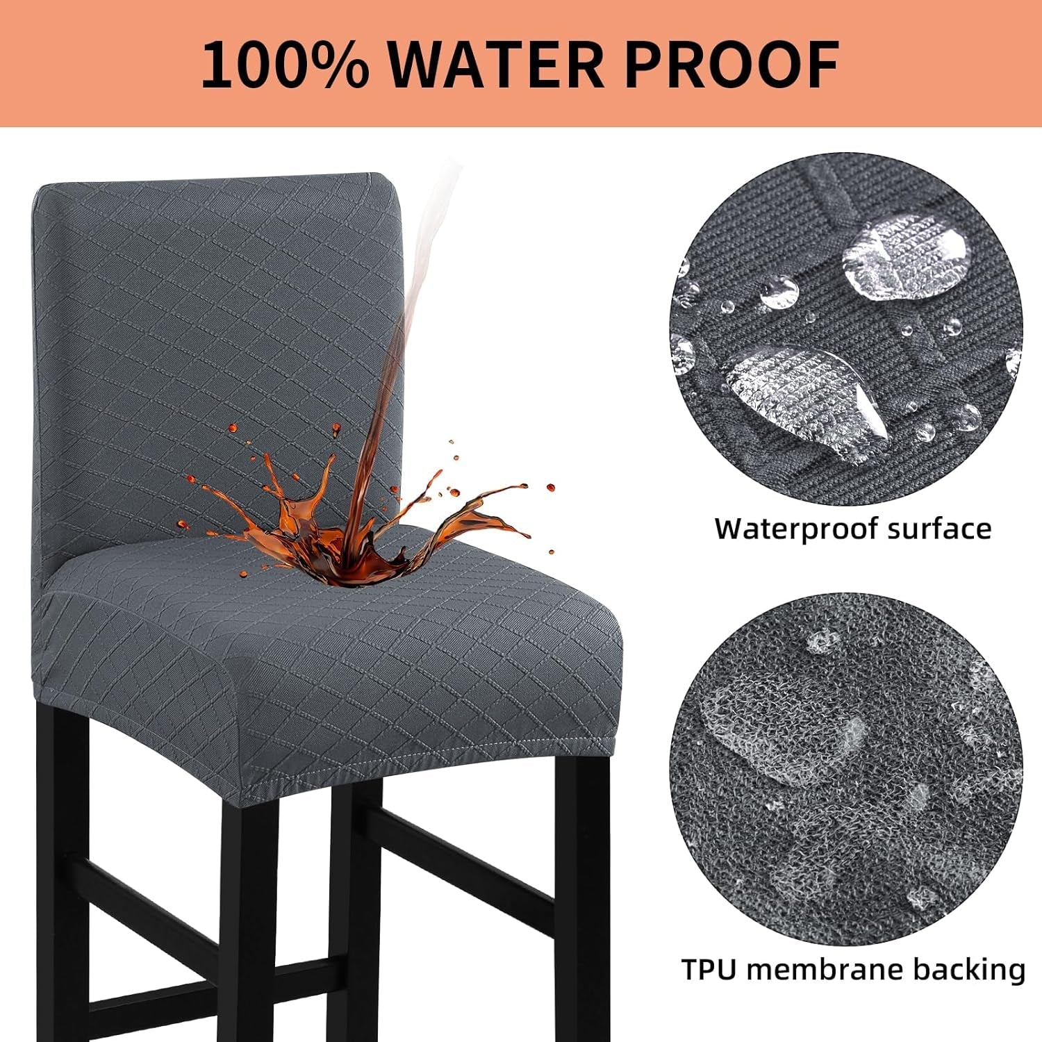 Waterproof Bar Stool Covers Grey Slipcovers 4 Pack Set