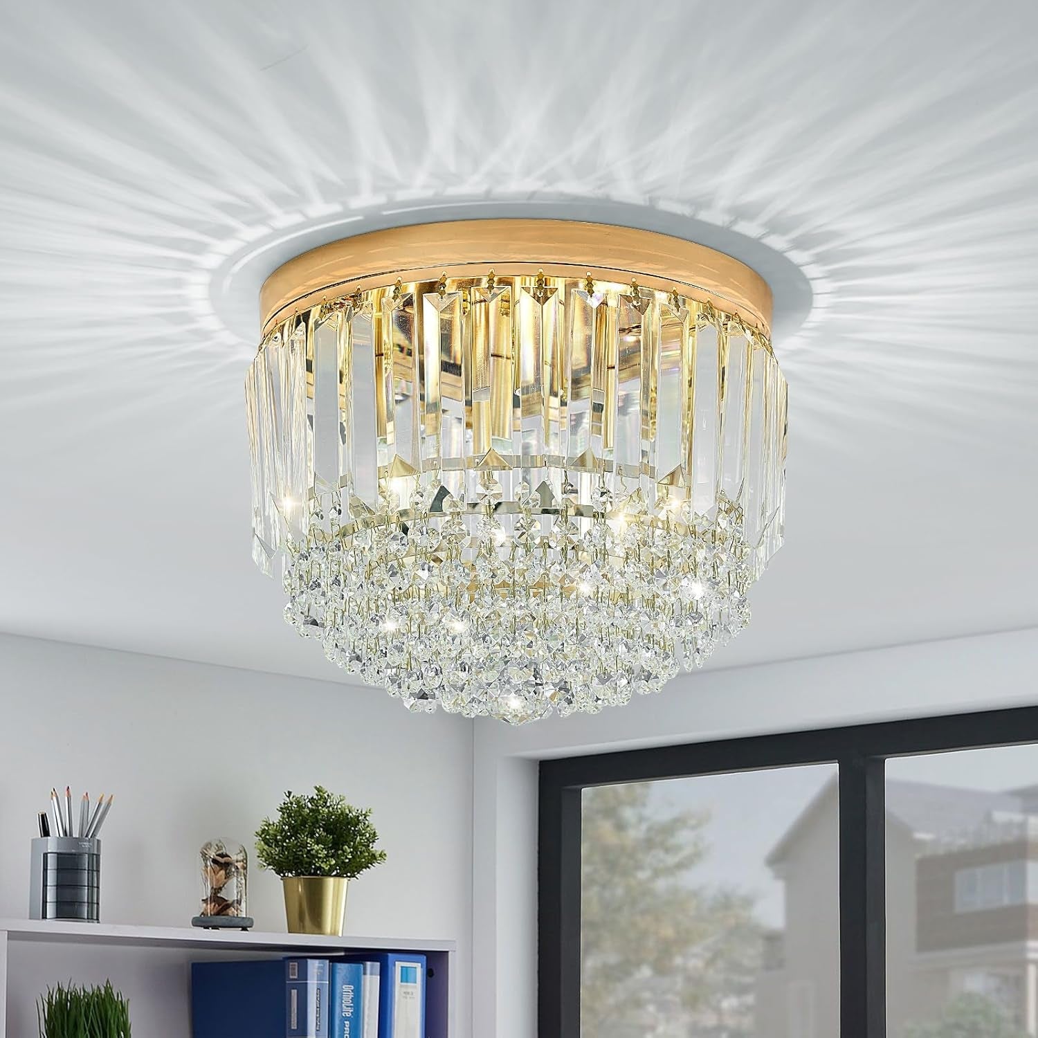 French Gold Crystal Chandelier Eleven Point Eight Inch LED Ceiling-2