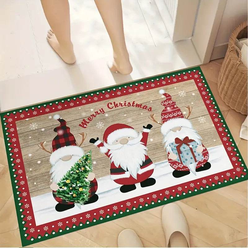 Merry Christmas Kitchen Rug - Festive Red and Green Polka Dots-3