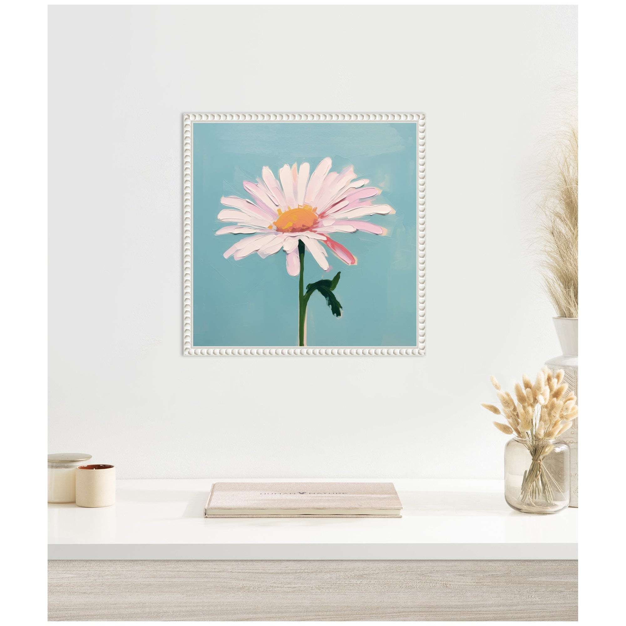 Sylvie Delicate Daisy 1 Teal Framed Canvas by The Creative Bunch Studio