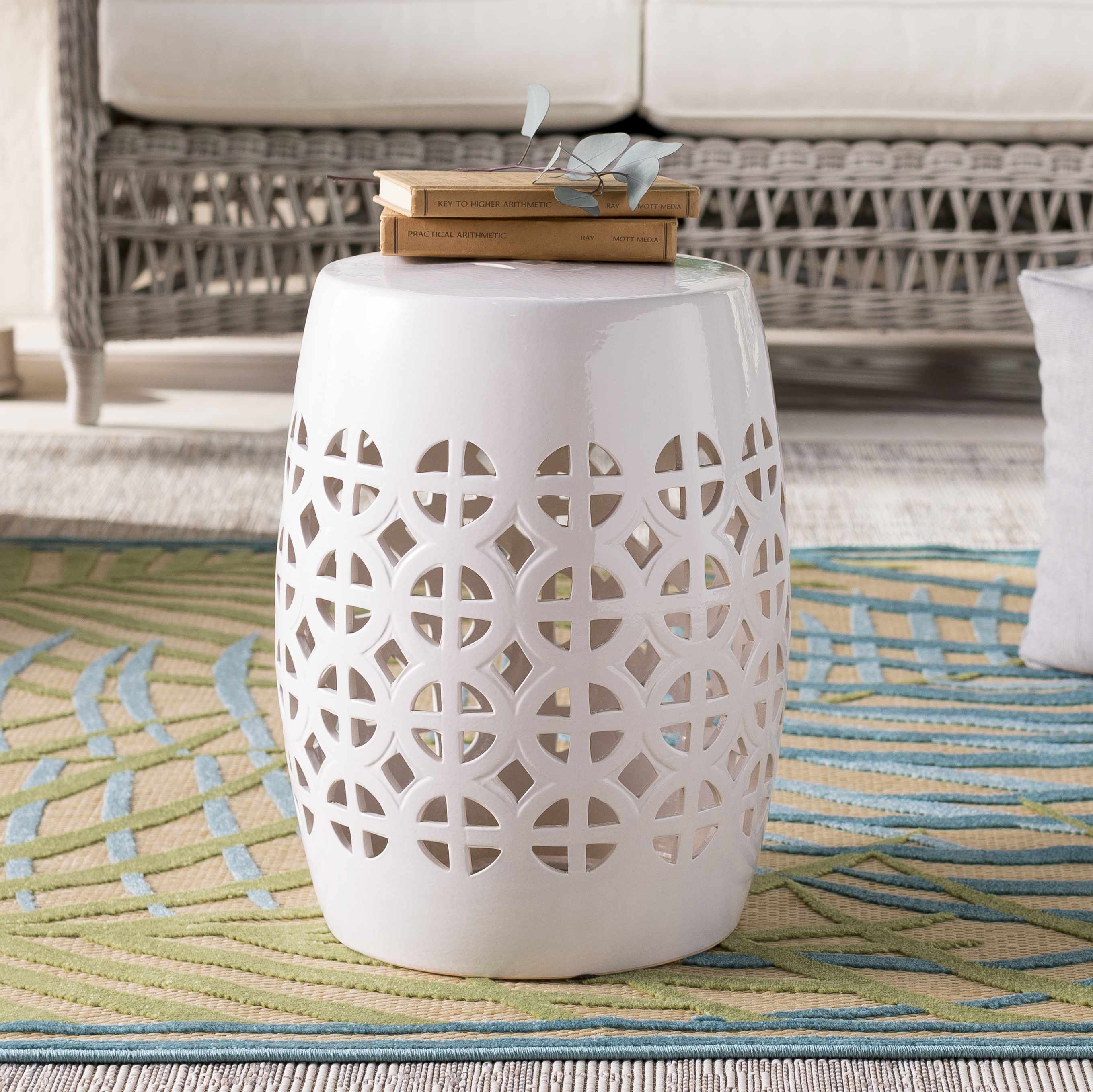 White White Geometric Ceramic Stool-1