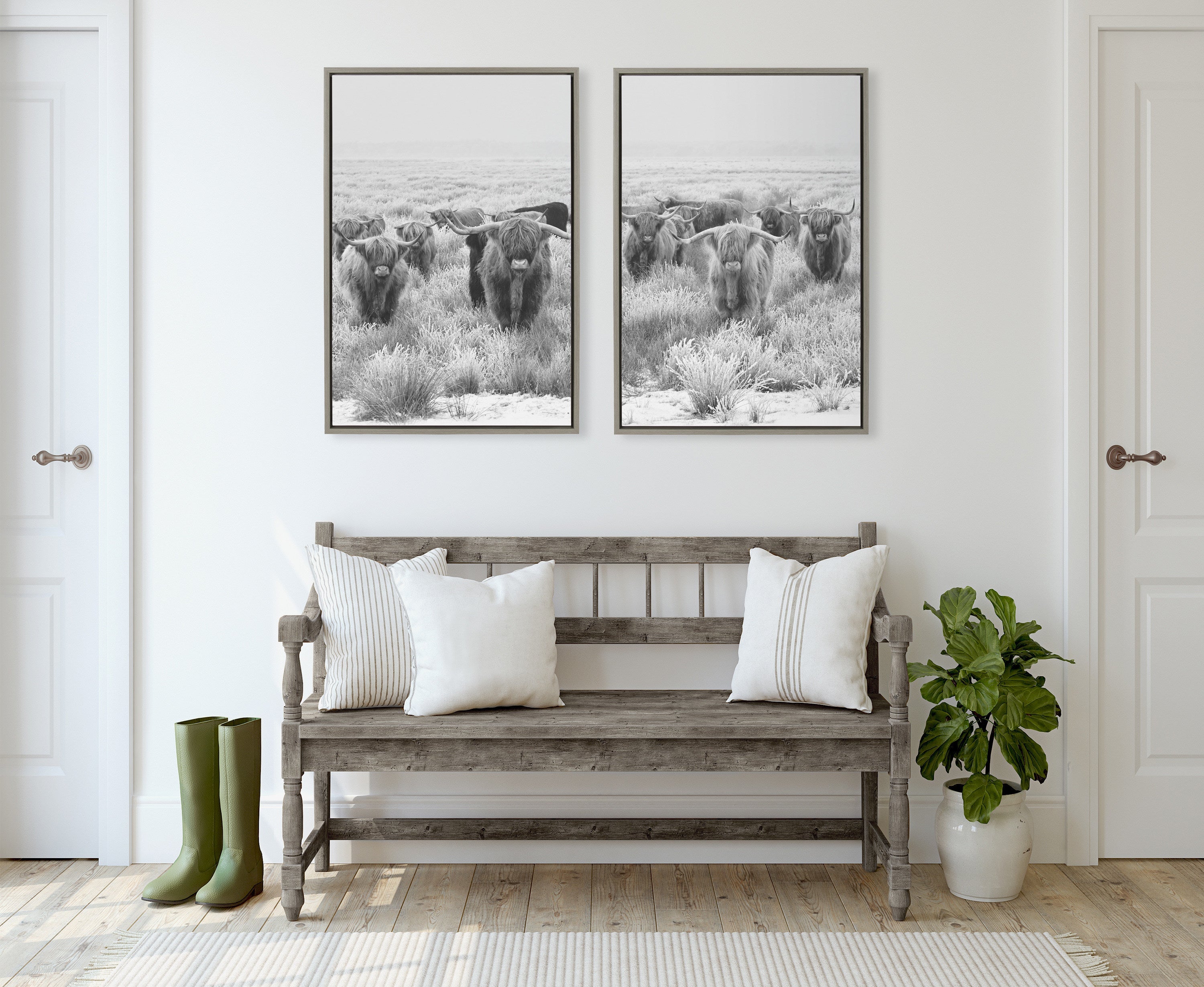 Sylvie Herd of Highland Cows Framed Canvas by The Creative Bunch Studio