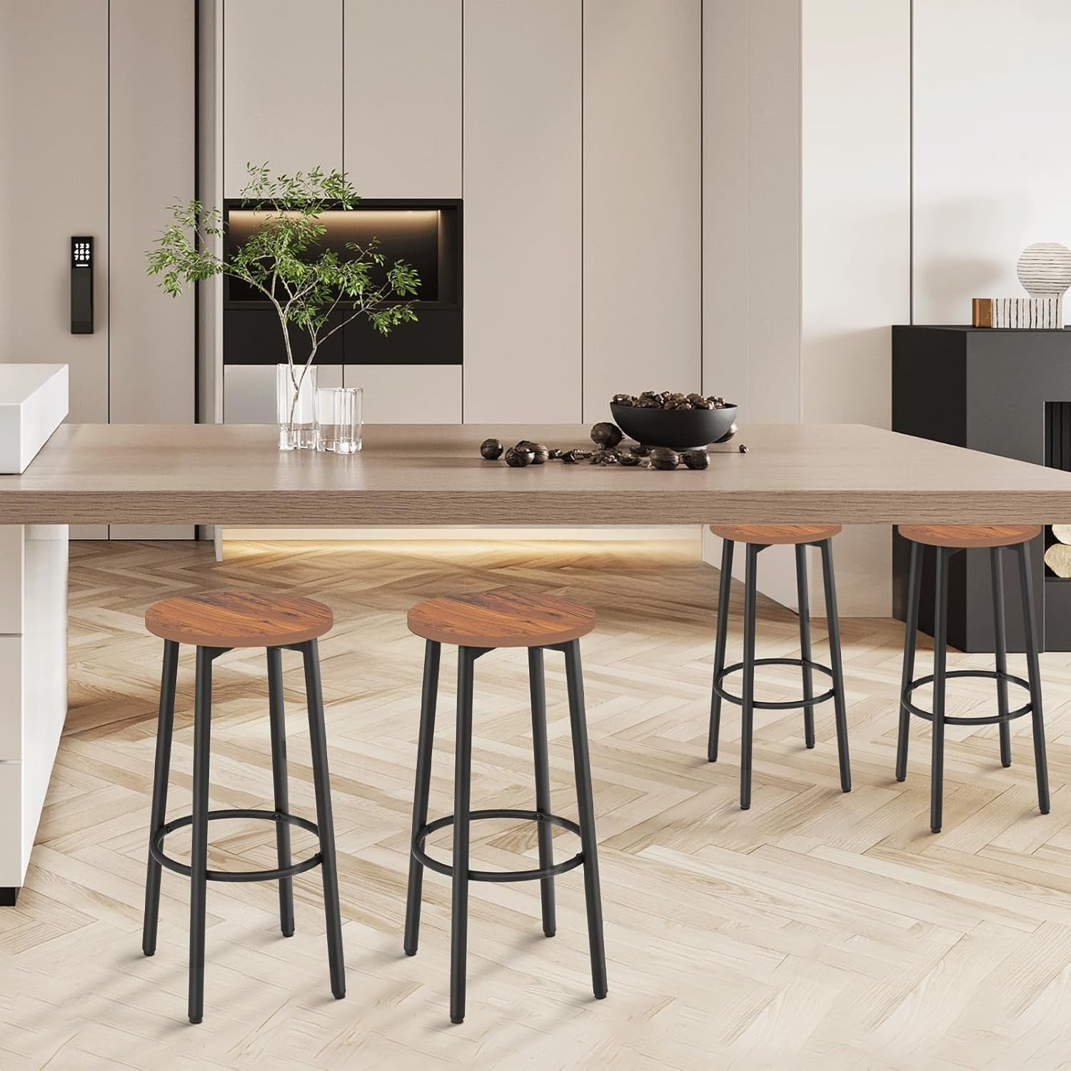 Brown Wood Bar Stools 25.5 Round Counter Height Backless