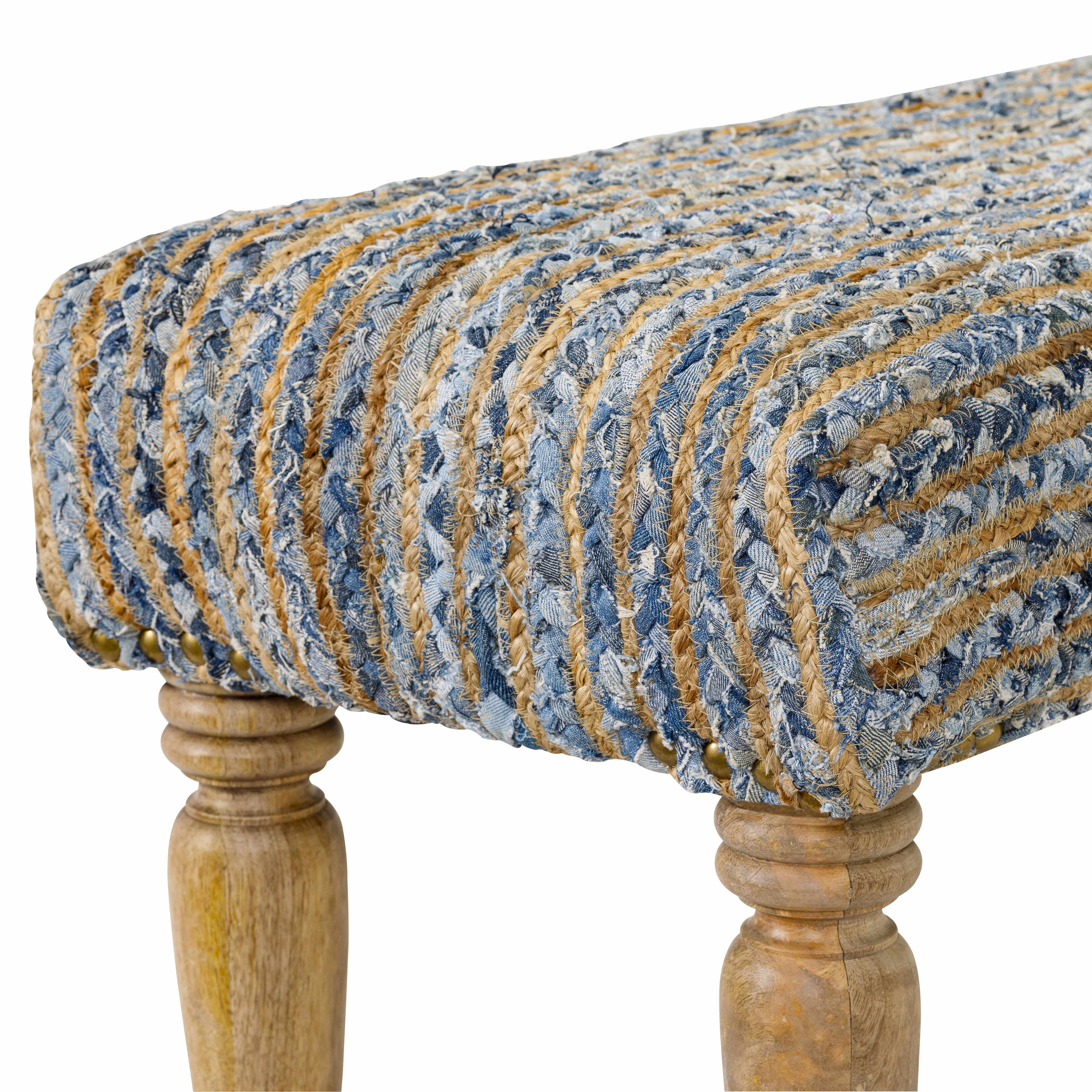 Barongis Blue&Naturak Jute Wood Legs Bench-1