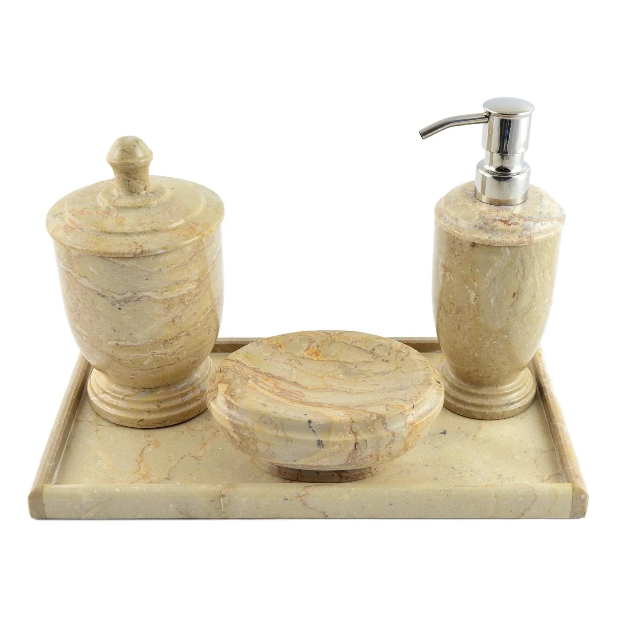Bathroom Set of Sahara Beige Marble with Vanity Tray - Atlantic Collection