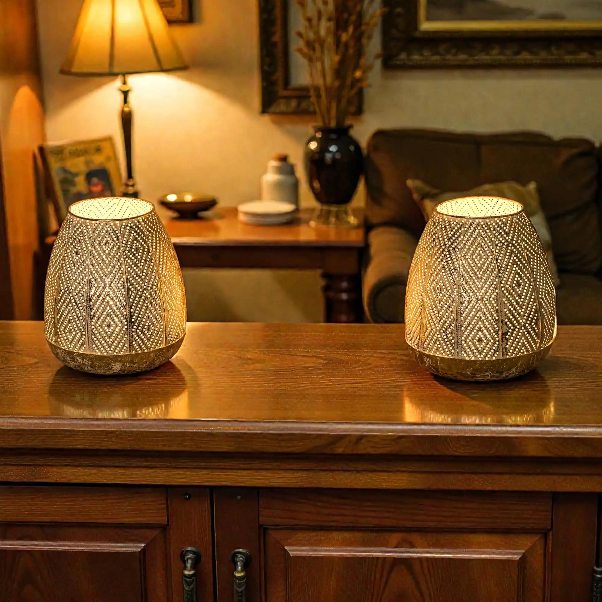 7'' High Battery Powered Metal Decorative Table Lamps with Fairy Lights Bulb-4