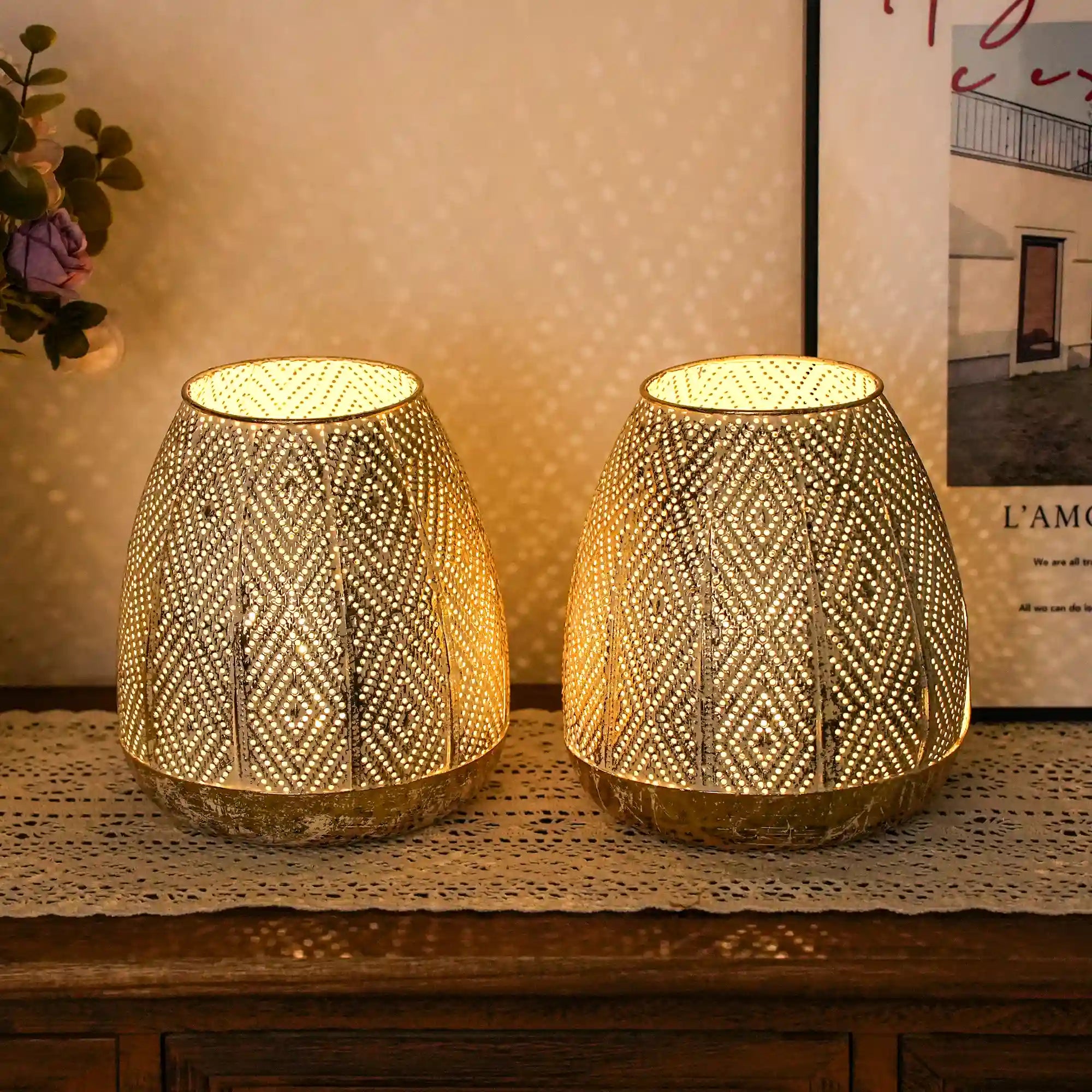 7'' High Battery Powered Metal Decorative Table Lamps with Fairy Lights Bulb-0