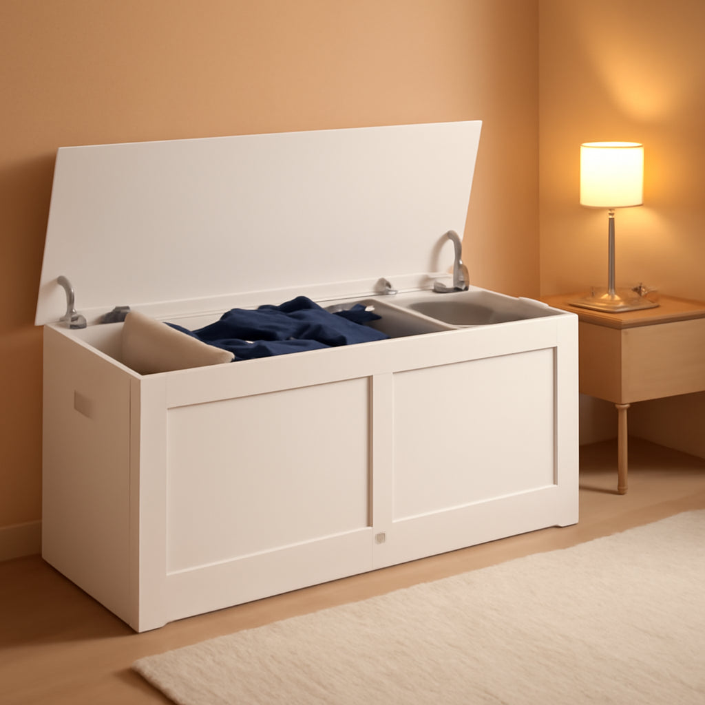 Cloud White Oversized Entryway Storage Bench Hinges