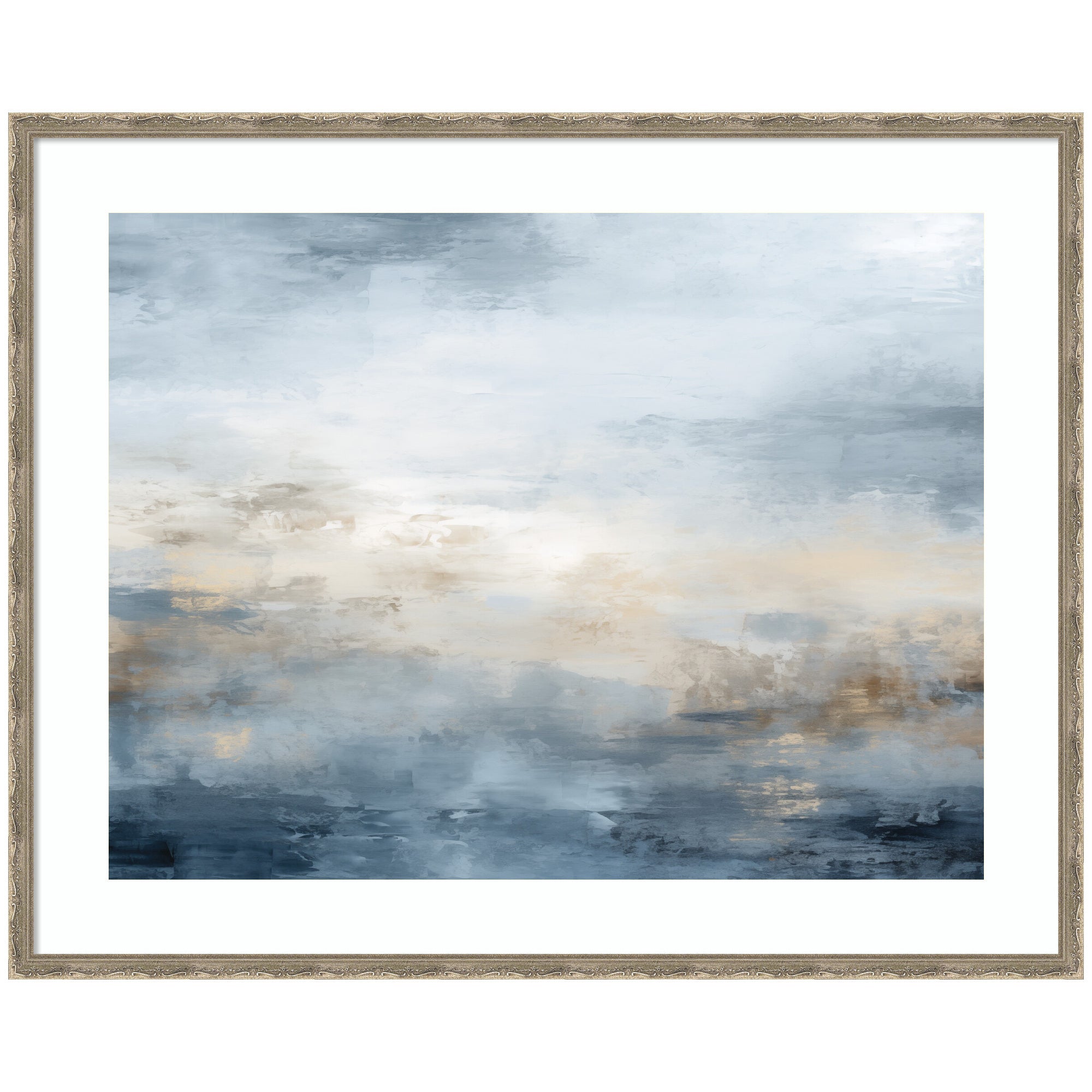 Framed Art Tonal Abstract Oceanic Nautical Serenity Blue Horizontal by The Creative Bunch Studio