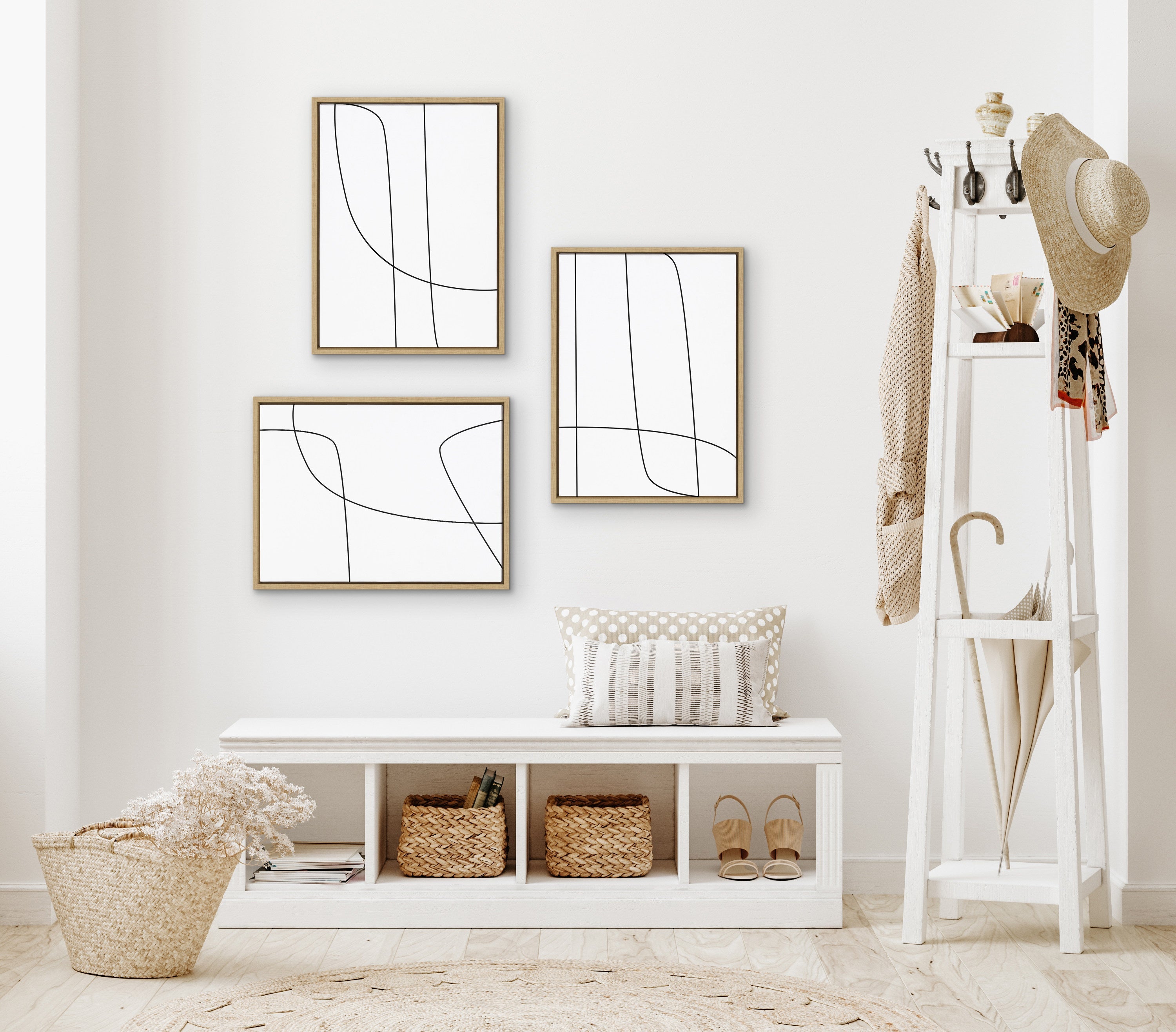 Sylvie Modern Line Abstract Black and White Framed Canvas Set by The Creative Bunch Studio